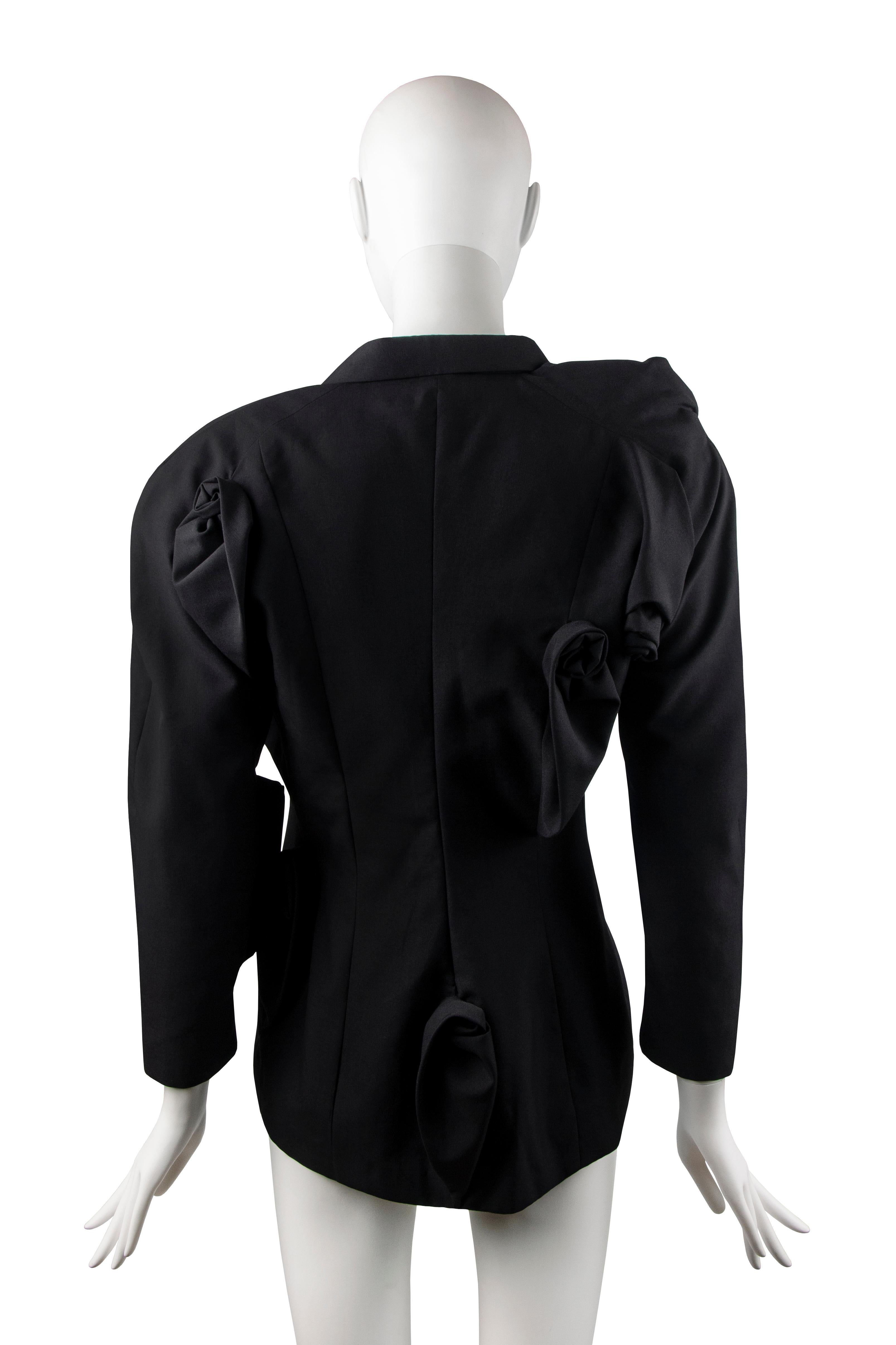 John Galliano black rose jacket, fw 1987 For Sale 2