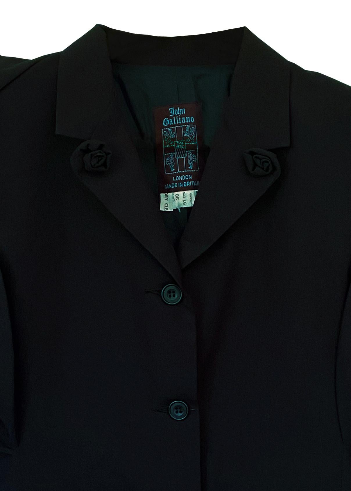 John Galliano black rose jacket, fw 1987 For Sale 4