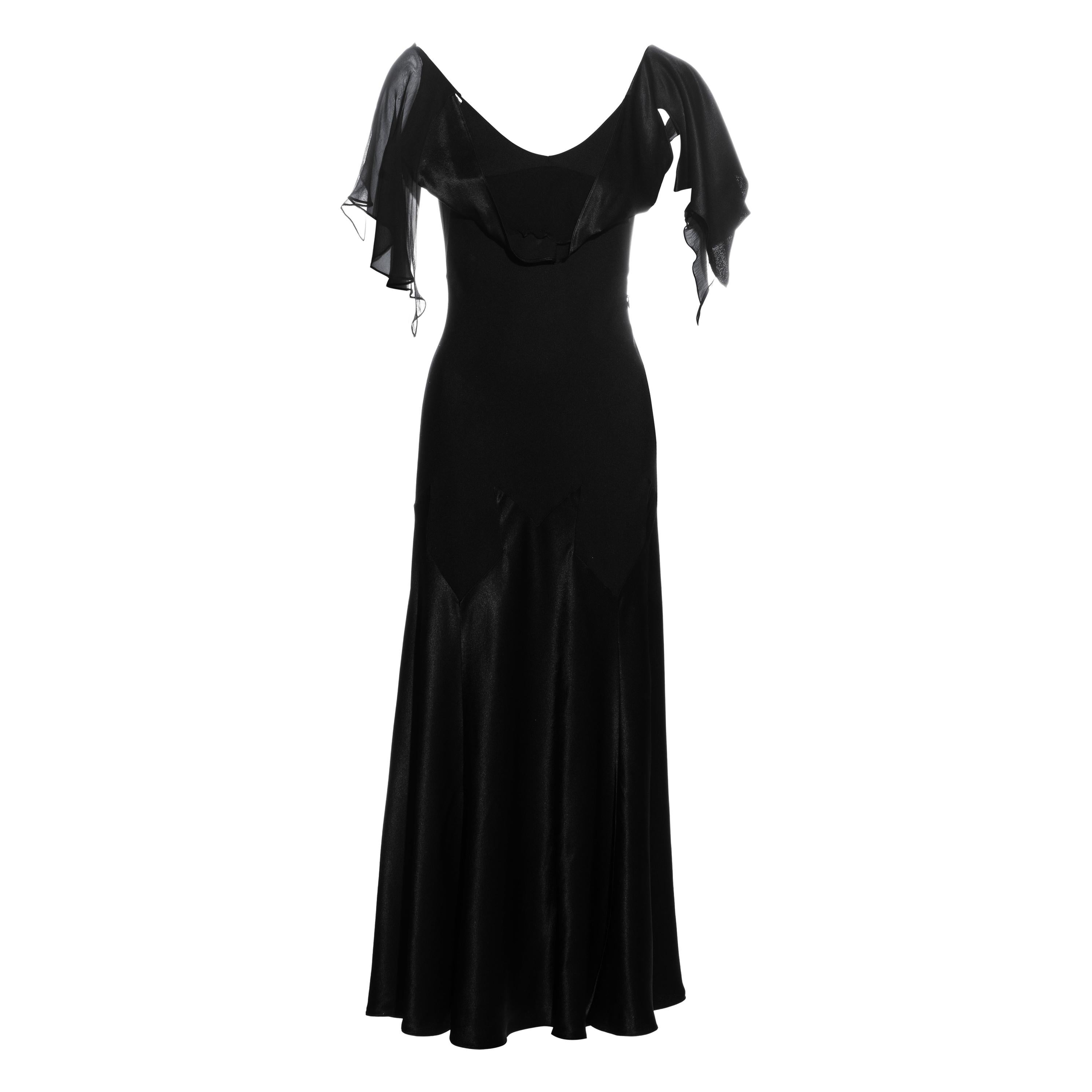 John Galliano - Robe de soirée en crêpe noire à dos en satin, automne-hiver 1994 en vente