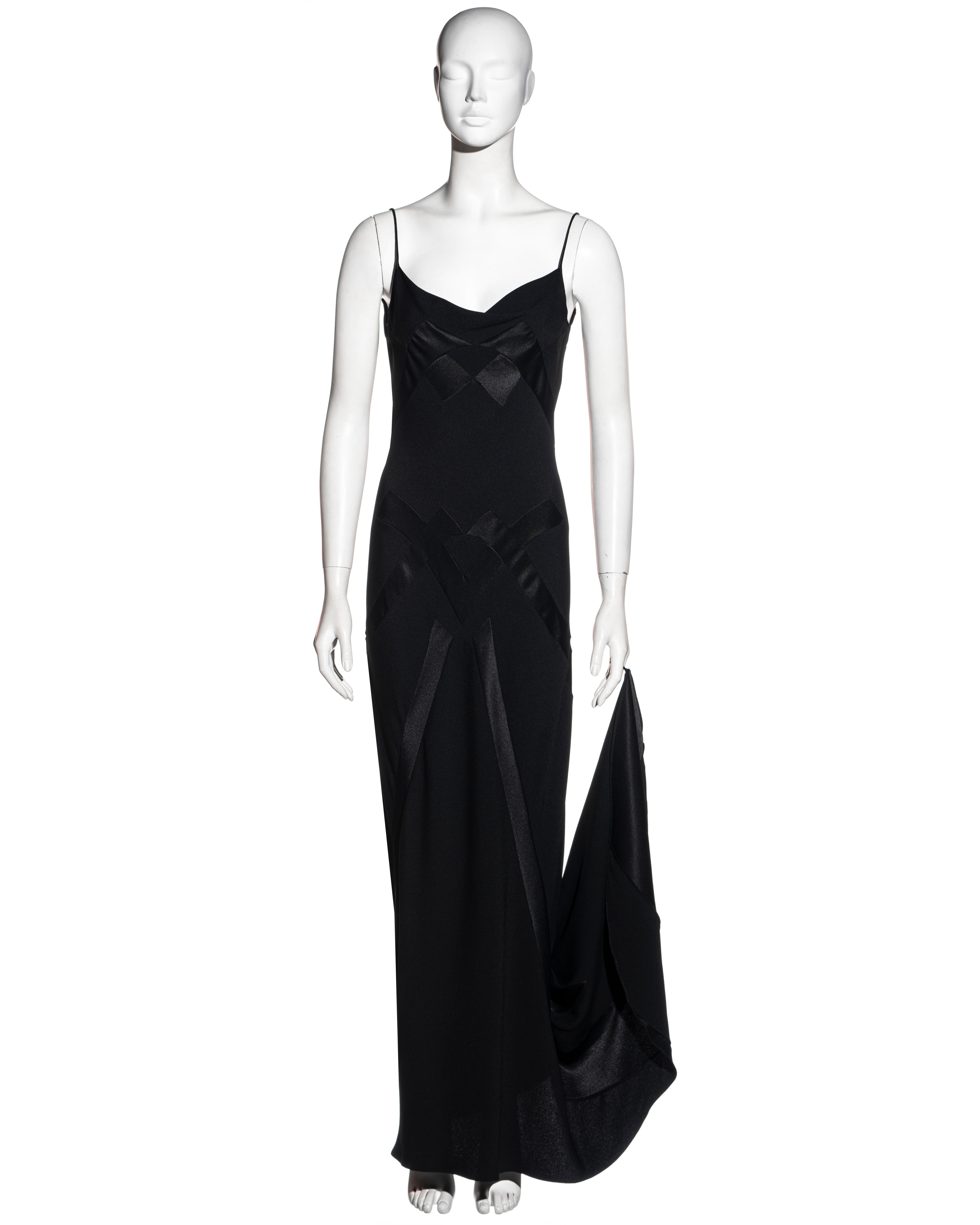 ▪ John Galliano satin backed crepe evening slip dress
▪ Spaghetti straps
▪ Cowl neckline 
▪ Trained skirt with dancing loop 
▪ Multiple satin panels form a geometric pattern
▪ 80% Acetate, 20% Viscose
▪ FR 40 - UK 12 - US 8
▪ Spring-Summer 1995