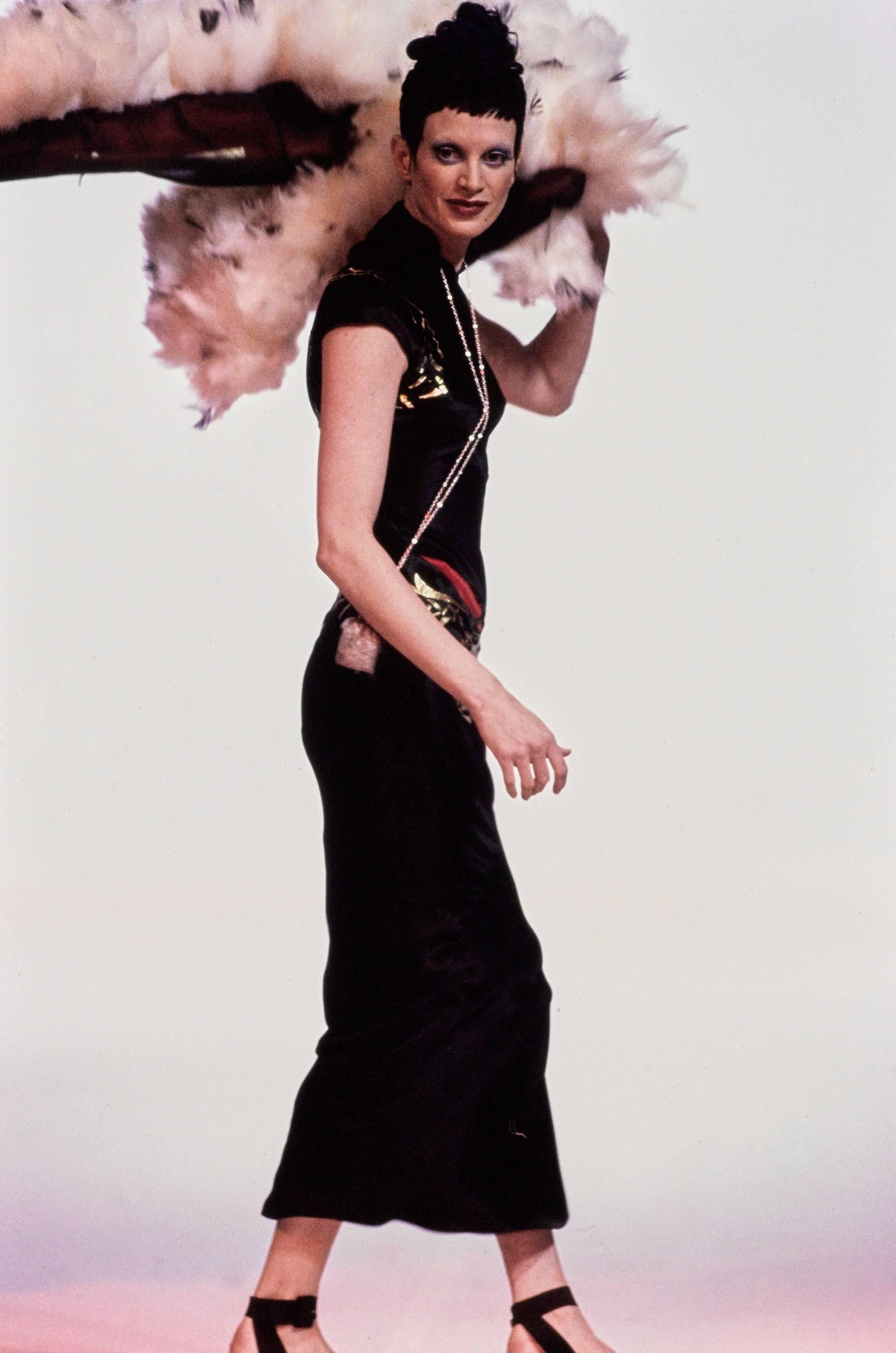 John Galliano black satin bias cut cheongsam dress with cutouts, S/S 1993 In Good Condition In London, GB
