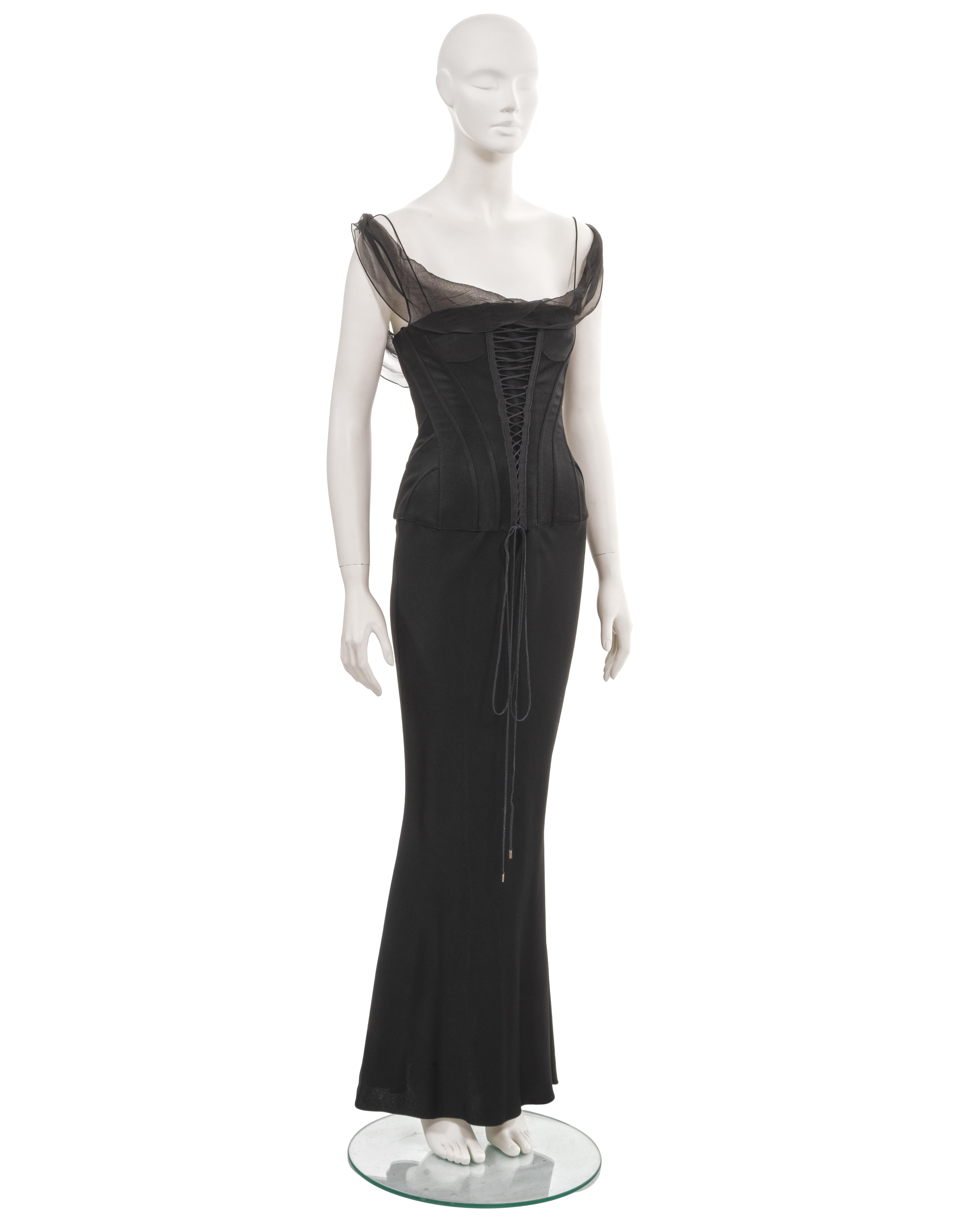 John Galliano black satin evening dress with integrated corset, ss 2003 4