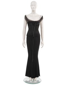 John Galliano black satin evening dress with integrated corset, ss 2003