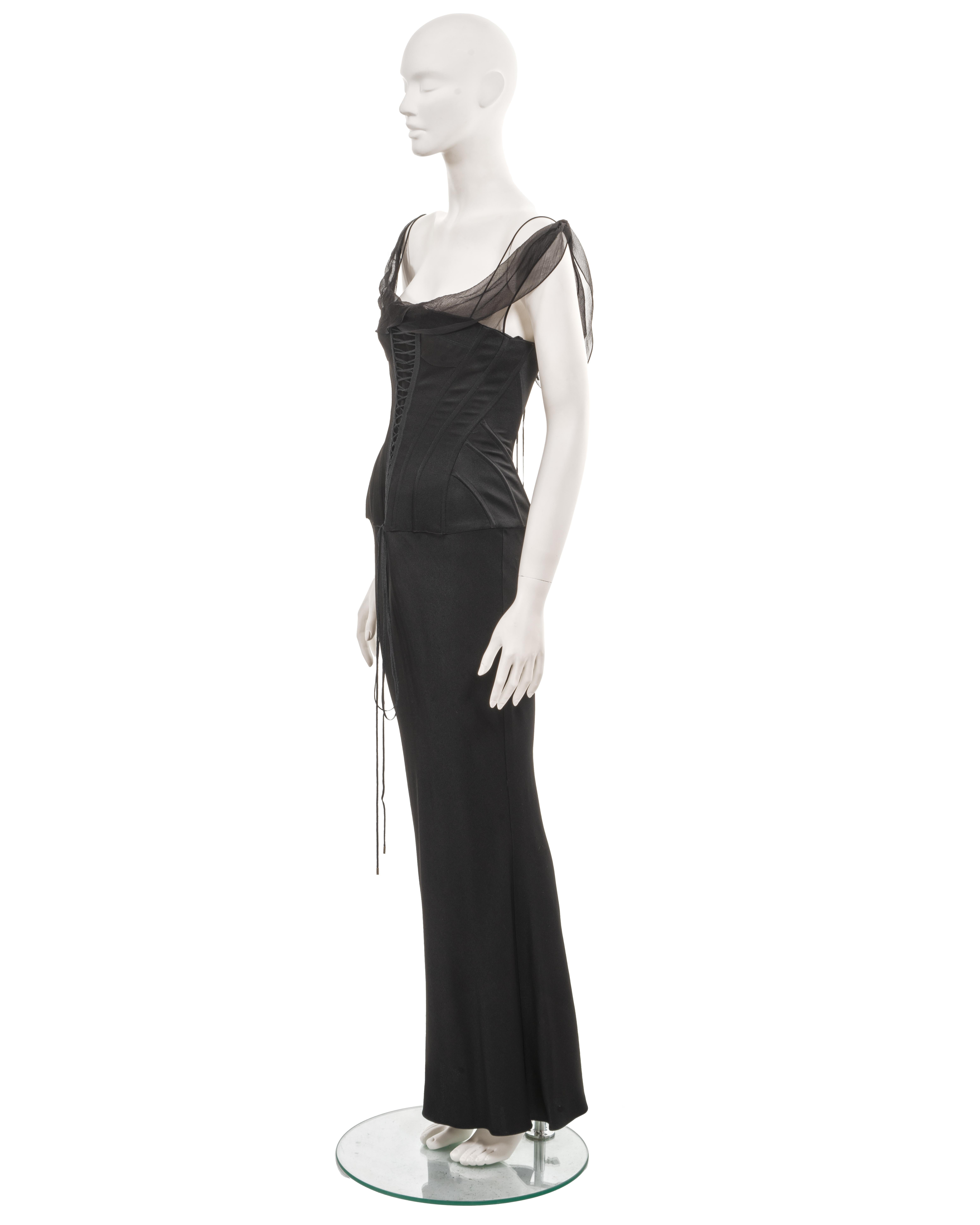 Black John Galliano black satin evening dress with integrated corset, ss 2003