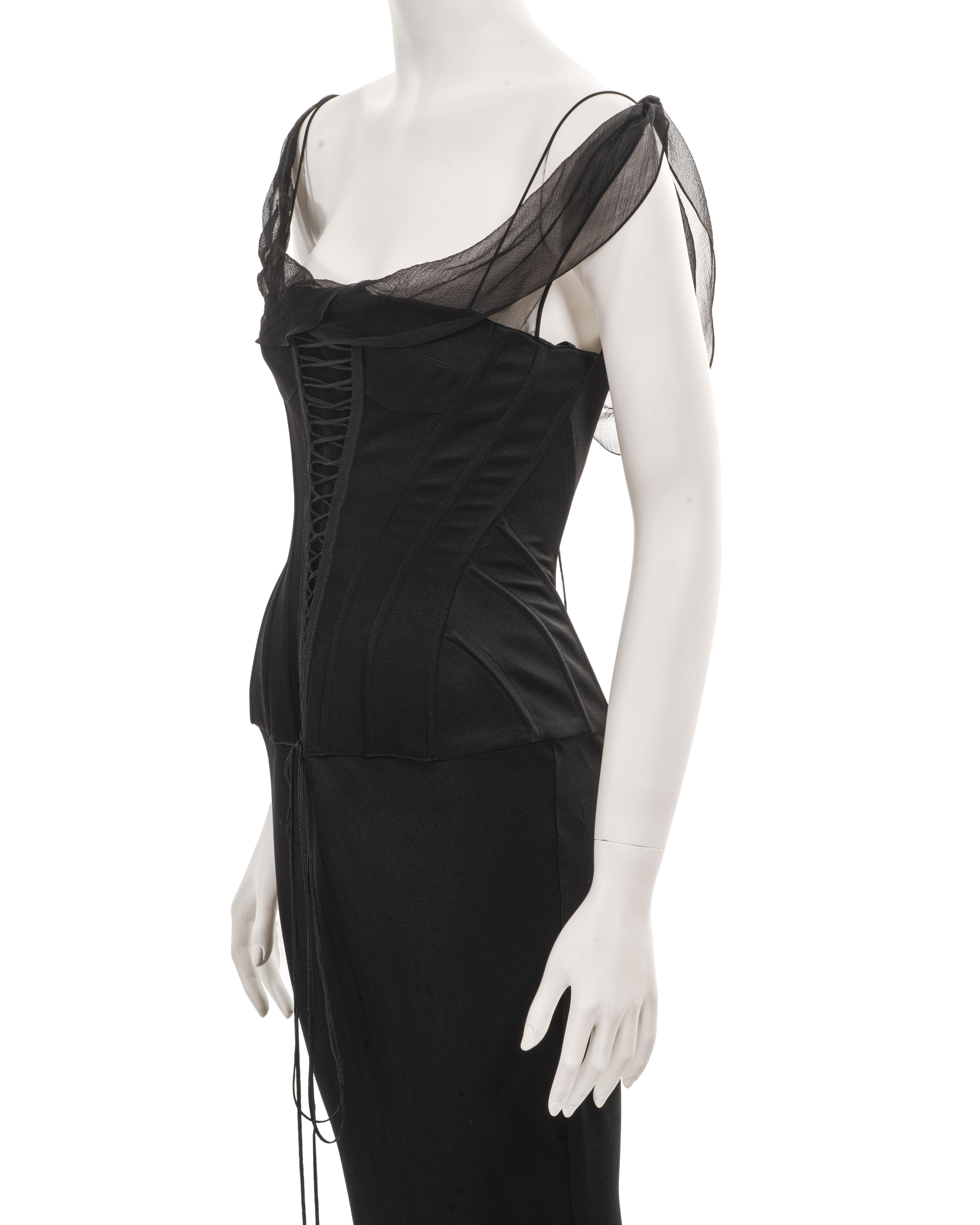 John Galliano black satin evening dress with integrated corset, ss 2003 In Excellent Condition In London, GB
