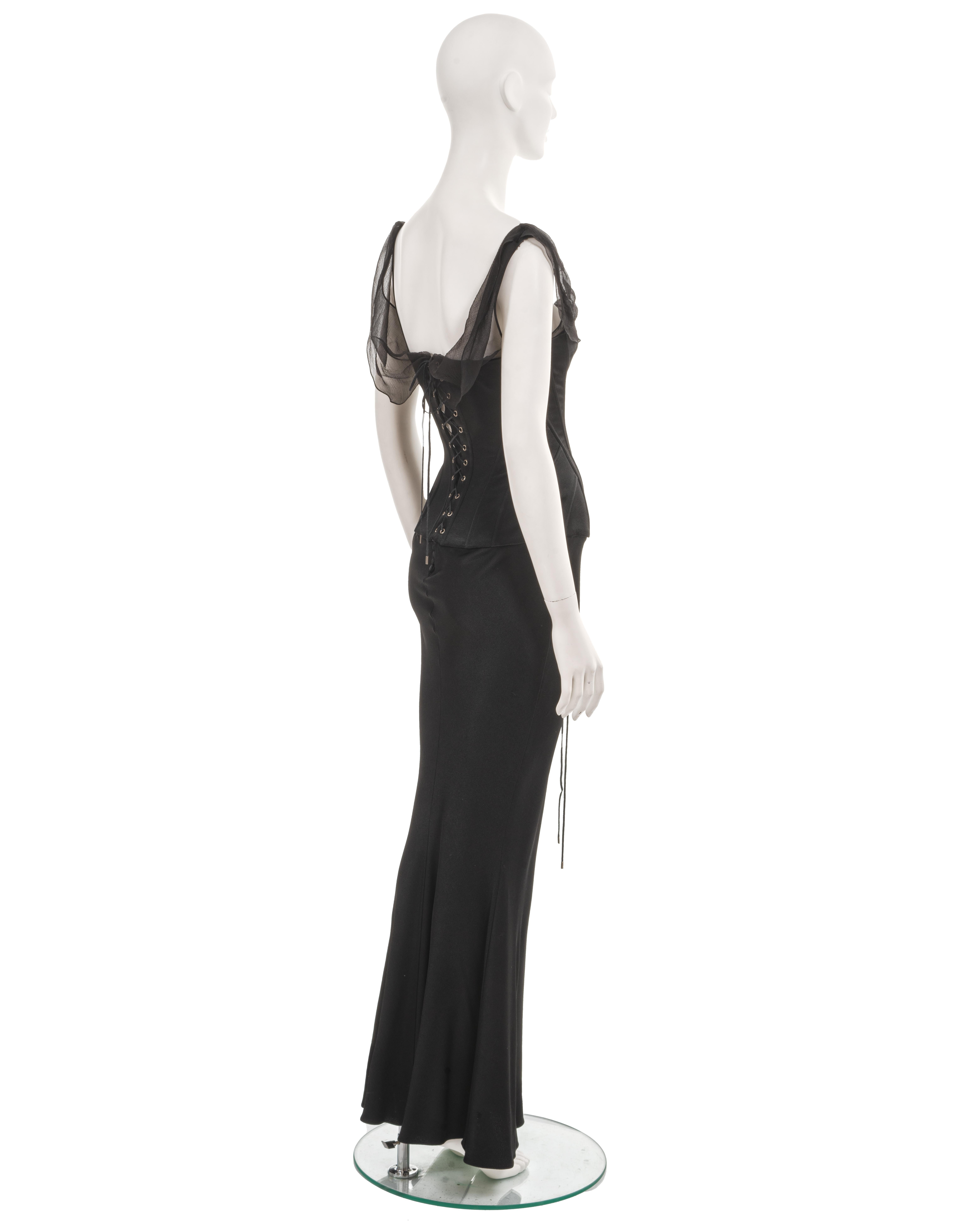 Women's John Galliano black satin evening dress with integrated corset, ss 2003