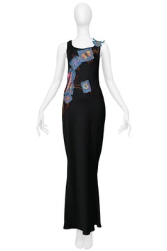 John Galliano Black Satin Gown With Patchwork & Embroidery