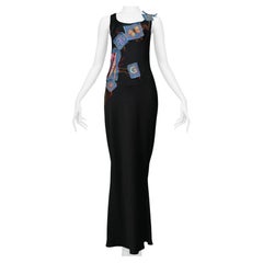 John Galliano Black Satin Gown With Patchwork & Embroidery