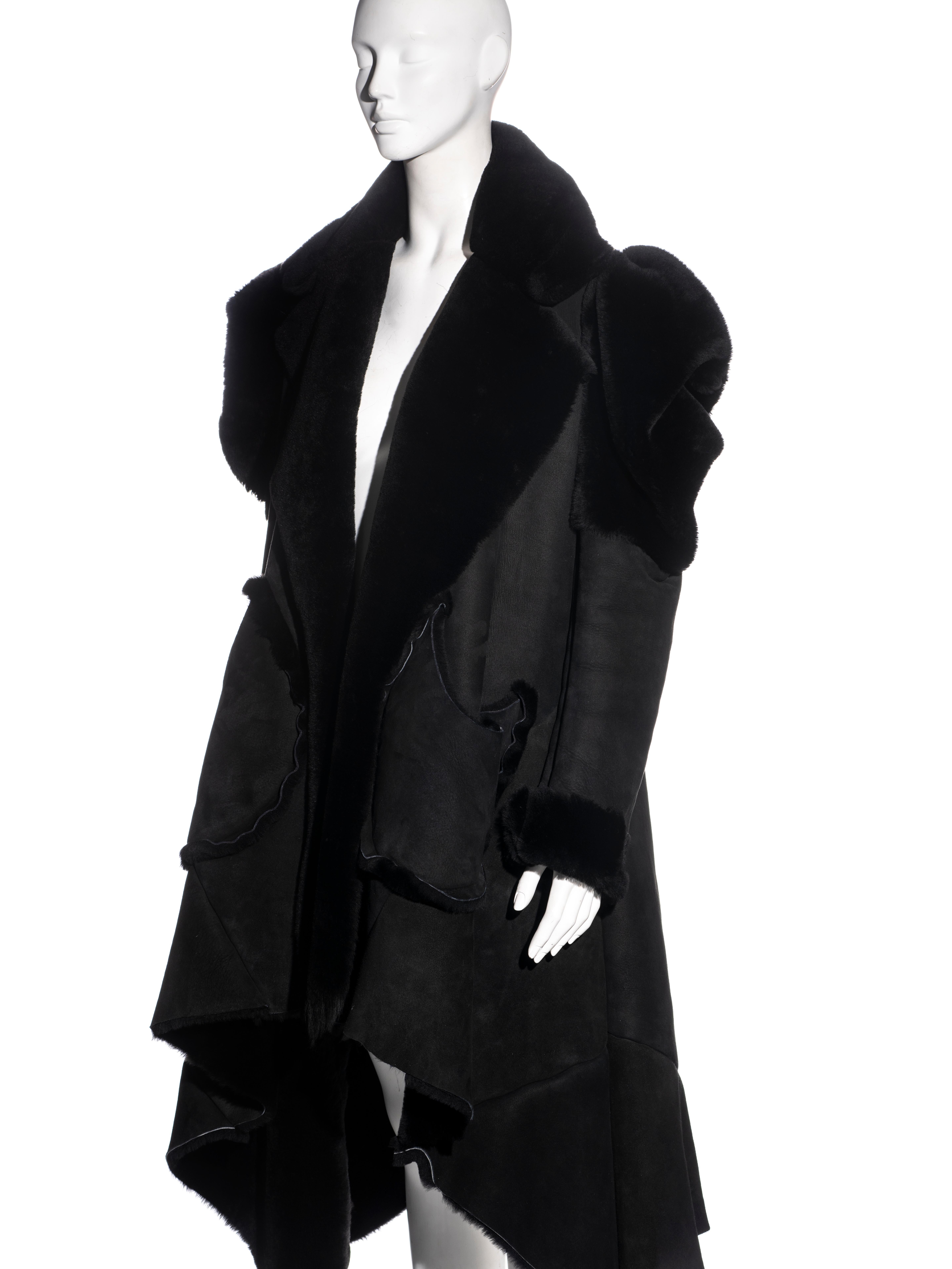 Black John Galliano black sheepskin oversized coat, fw 1996 For Sale
