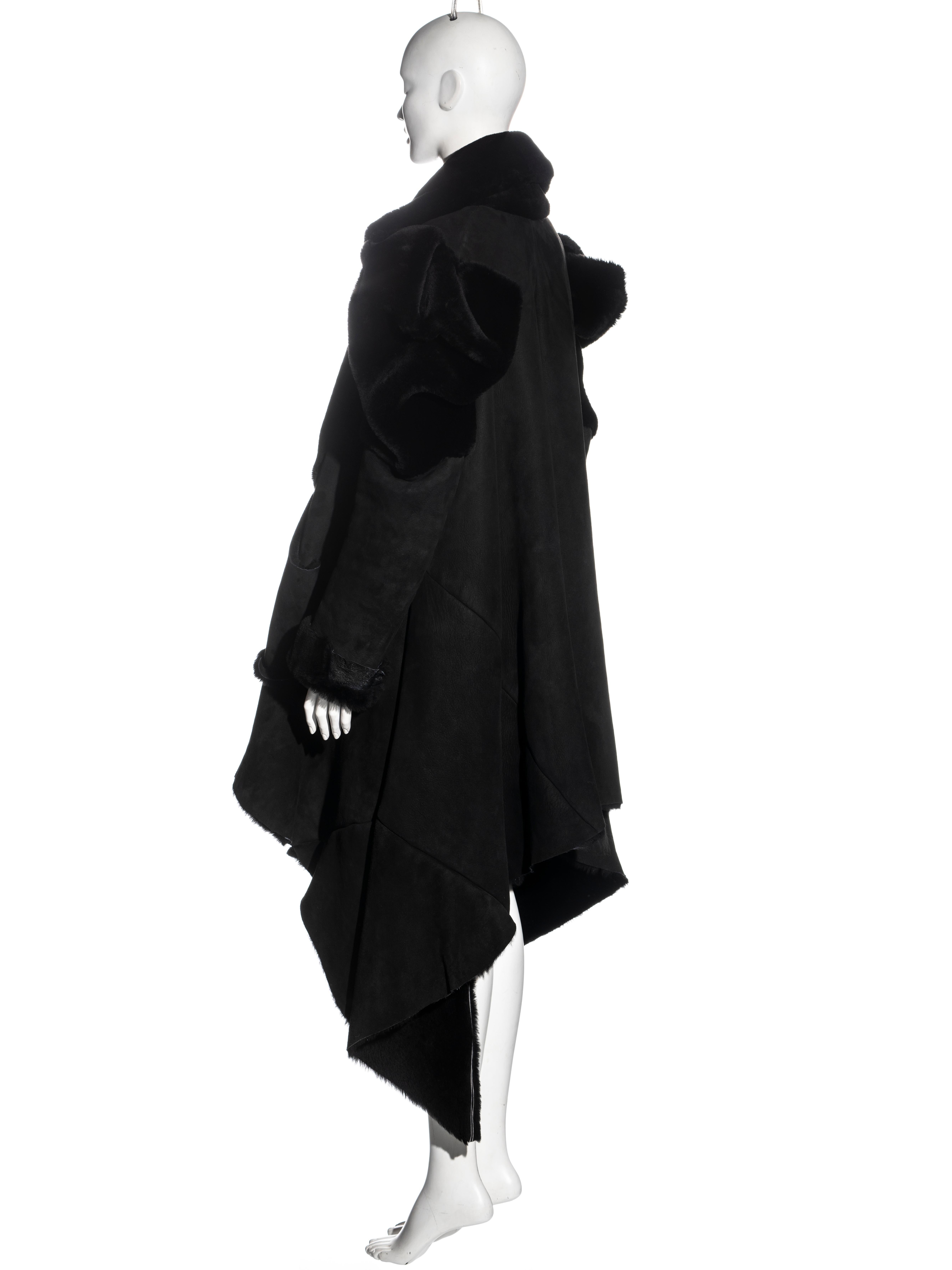 Women's or Men's John Galliano black sheepskin oversized coat, fw 1996 For Sale
