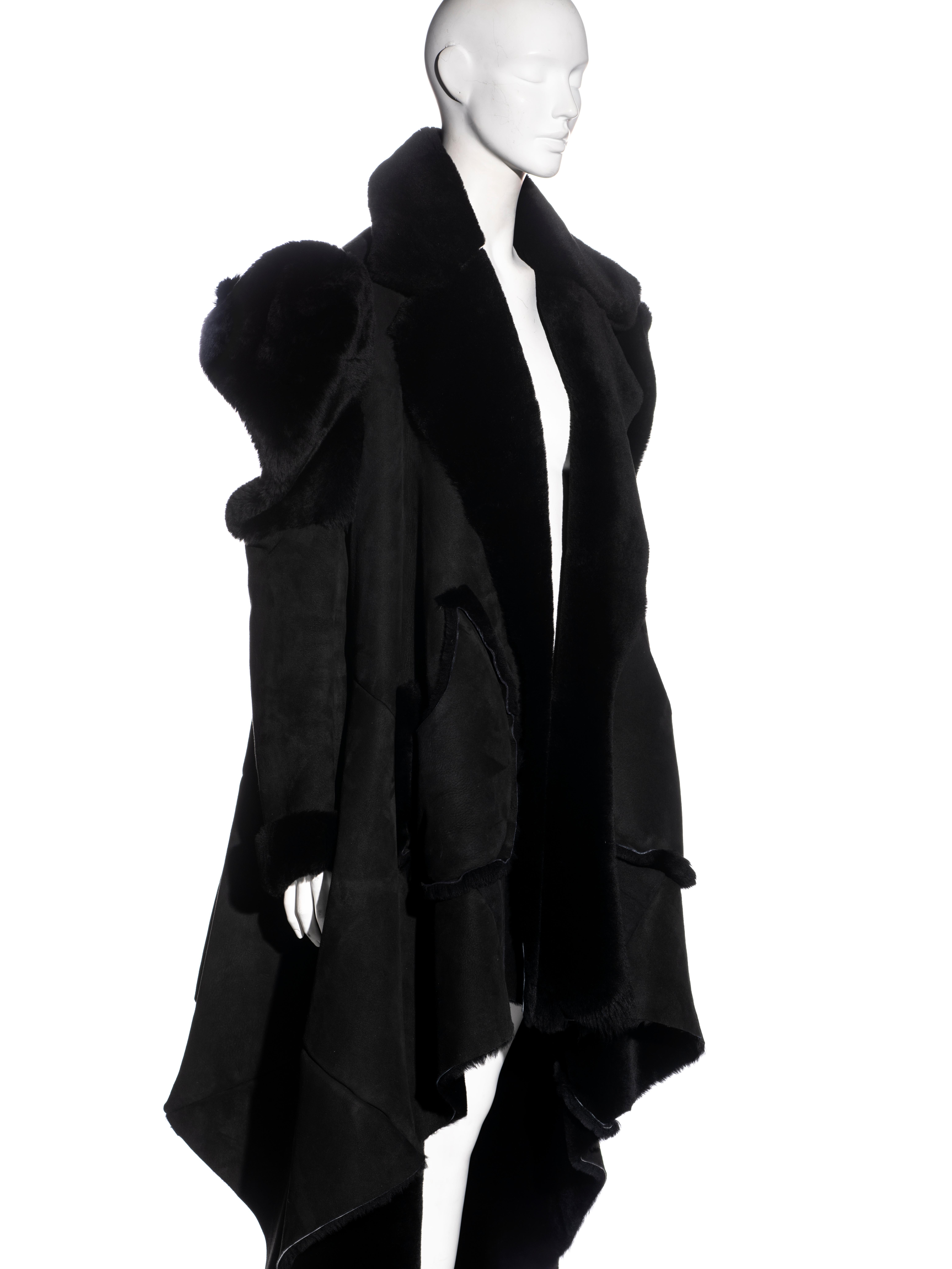 John Galliano black sheepskin oversized coat, fw 1996 For Sale 1