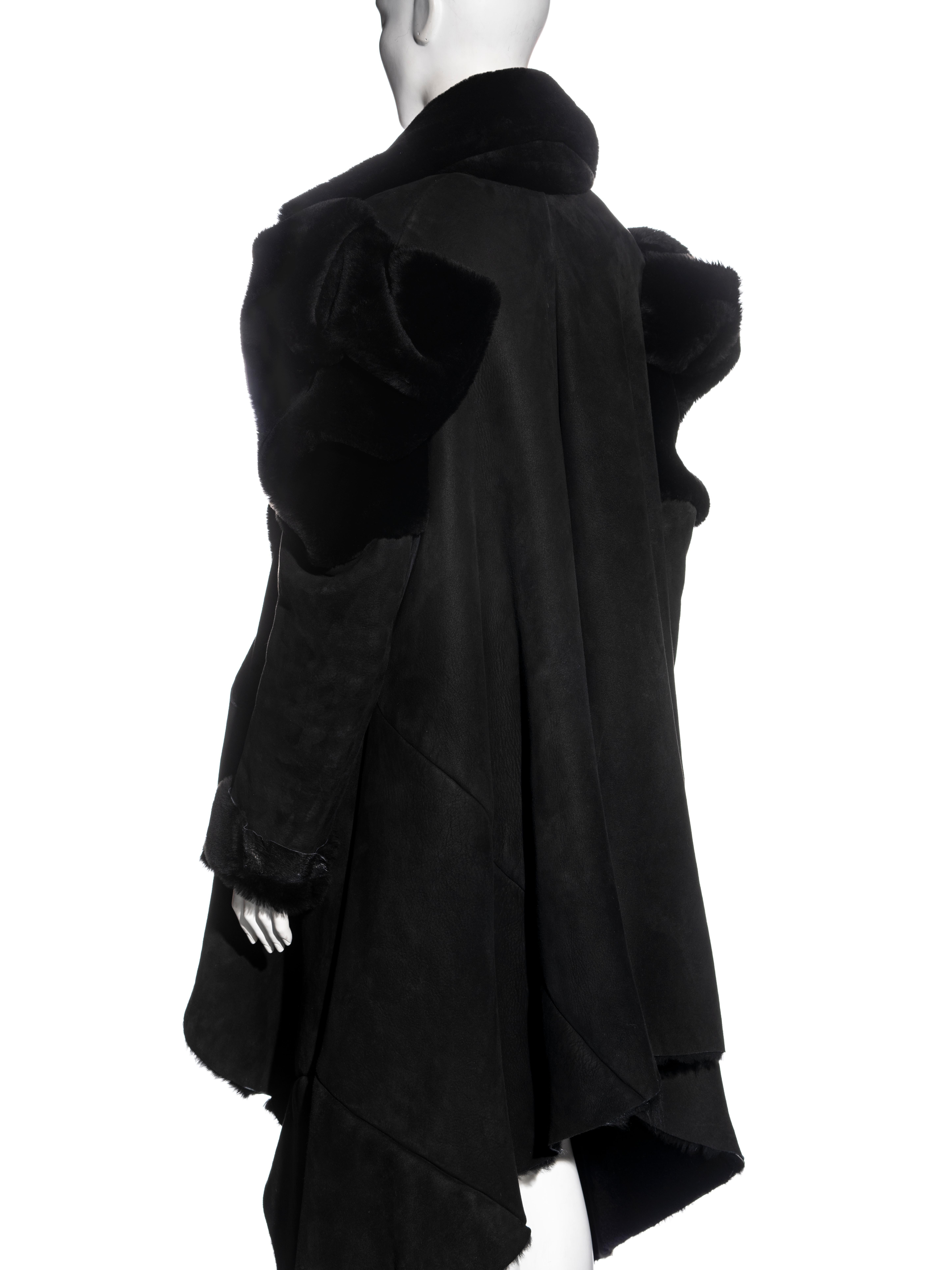 John Galliano black sheepskin oversized coat, fw 1996 For Sale 3