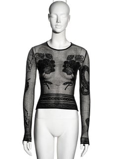 John Galliano black sheer knit tattoo top, fw 1997