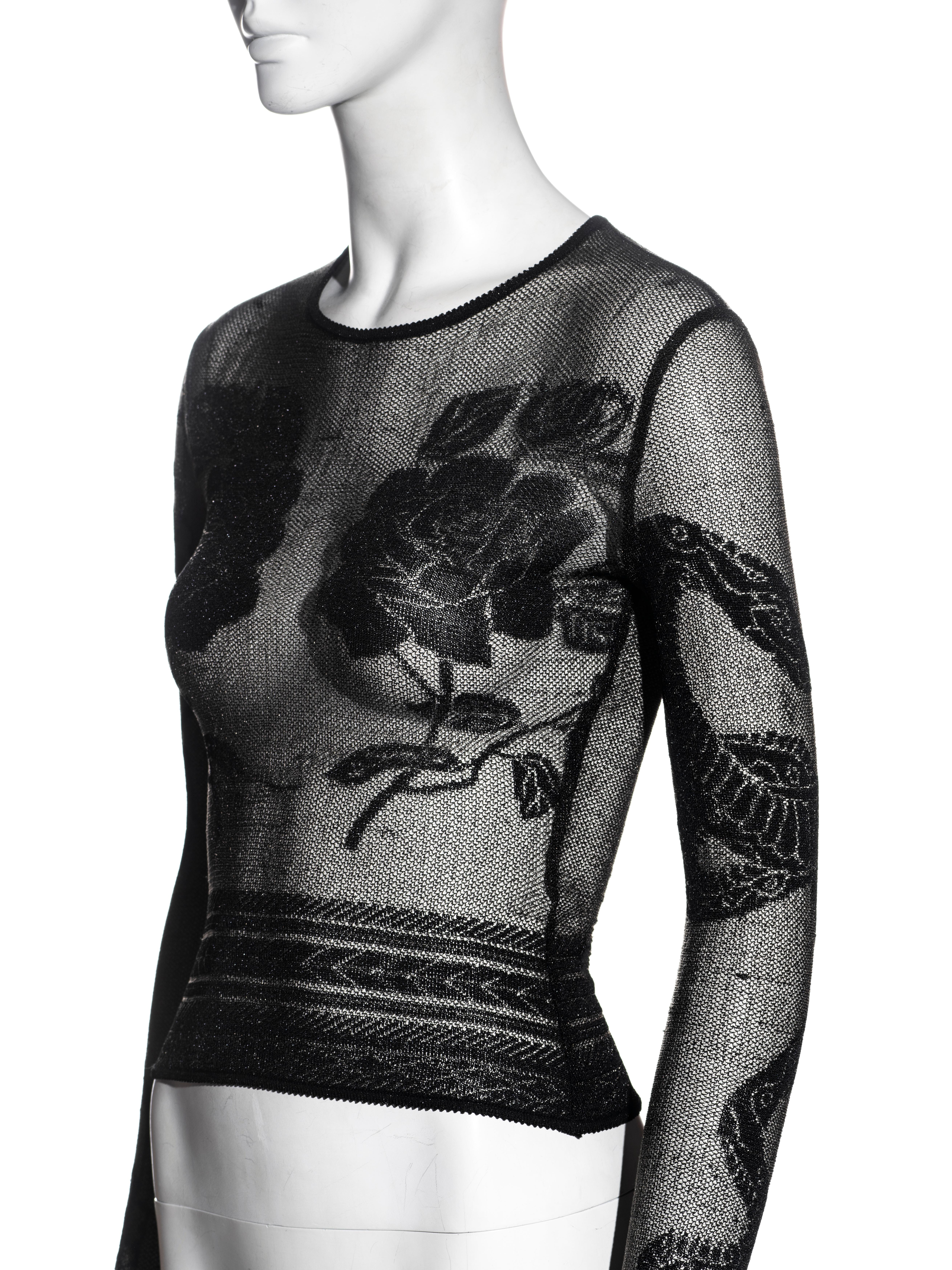 Black John Galliano black sheer knit tattoo top, fw 1997