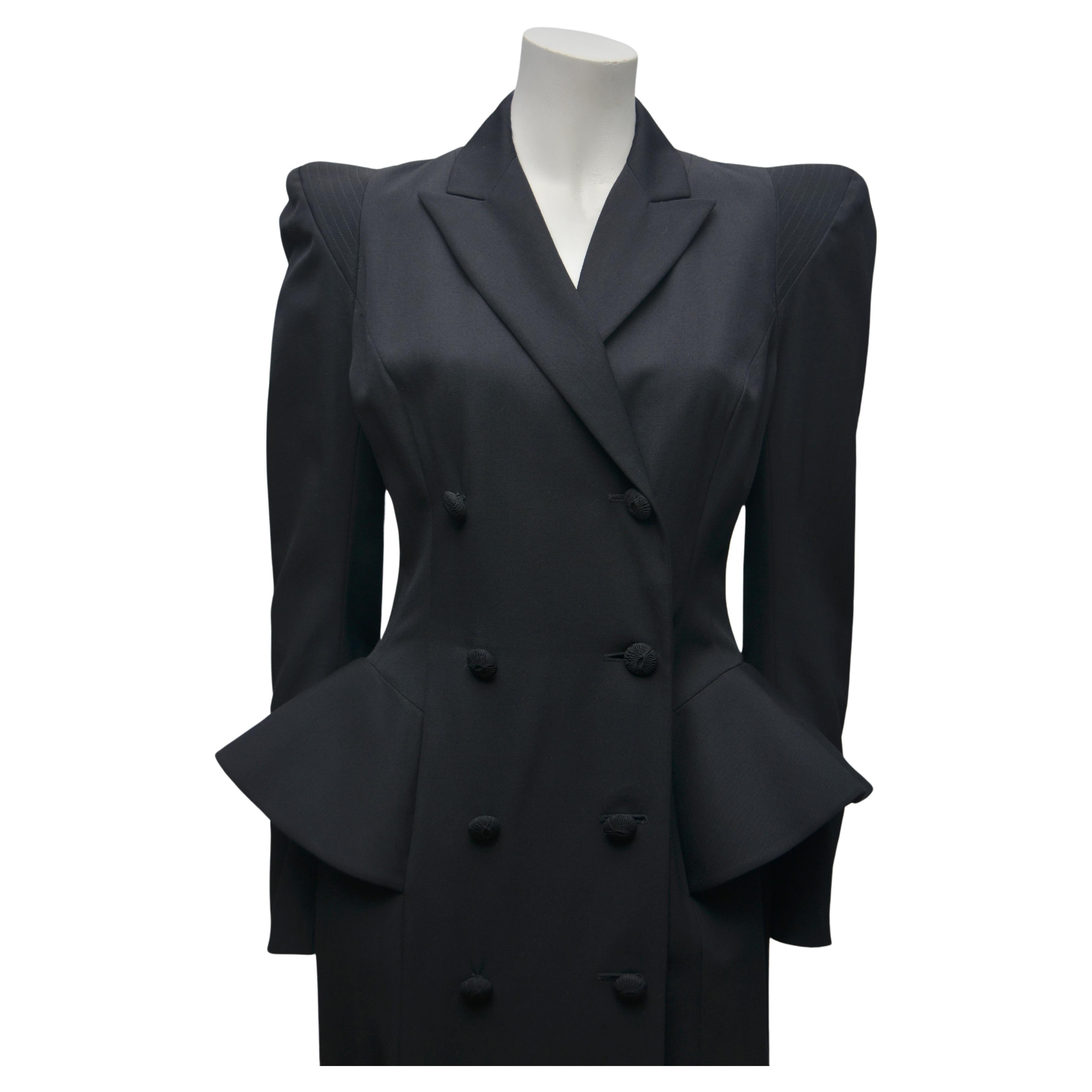 Women's John Galliano Black  Double Breasted  Diva Pin Up Dress Coat  Runway  1995 For Sale