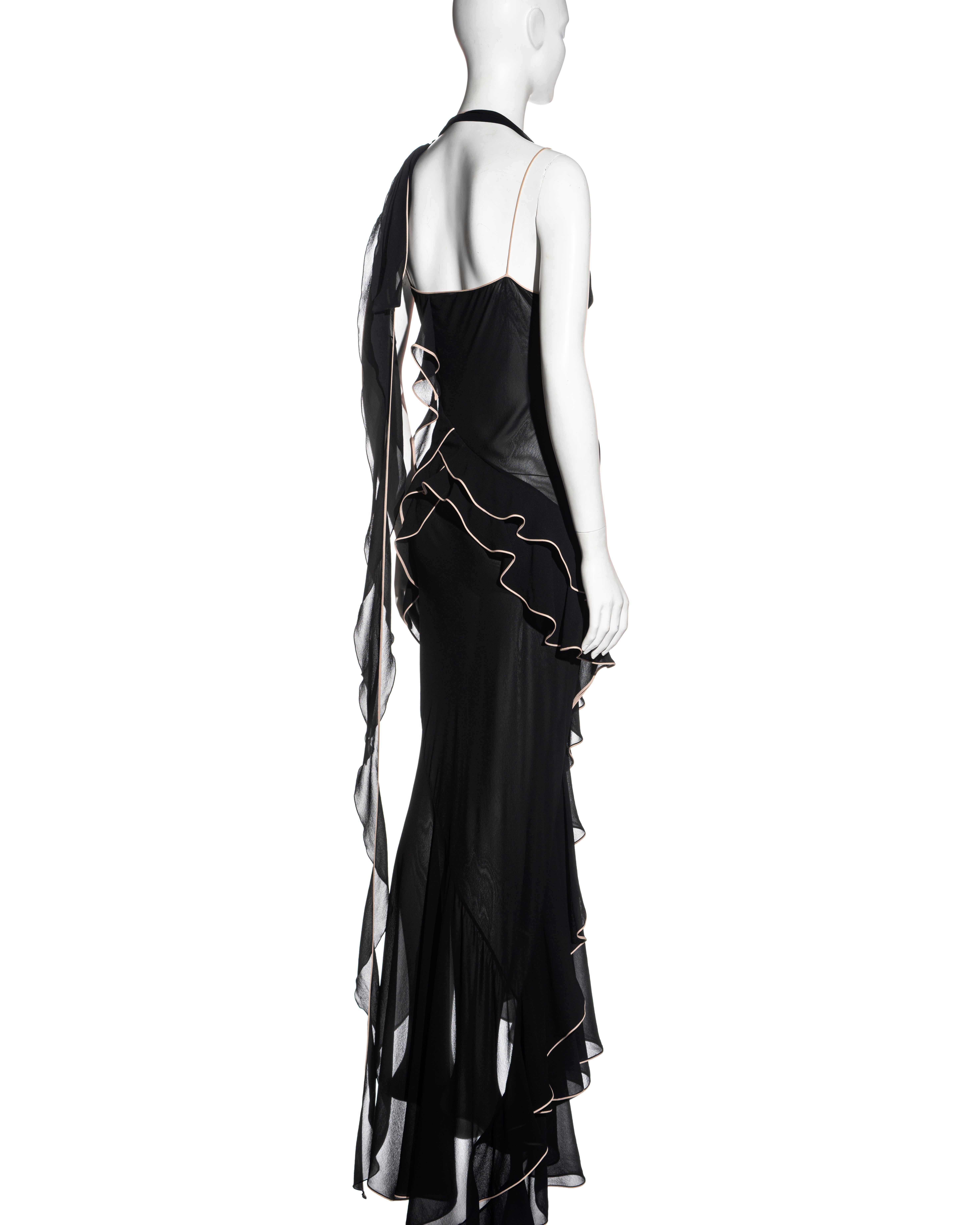 John Galliano black silk chiffon bias cut ruffled evening dress, ss 1995 5