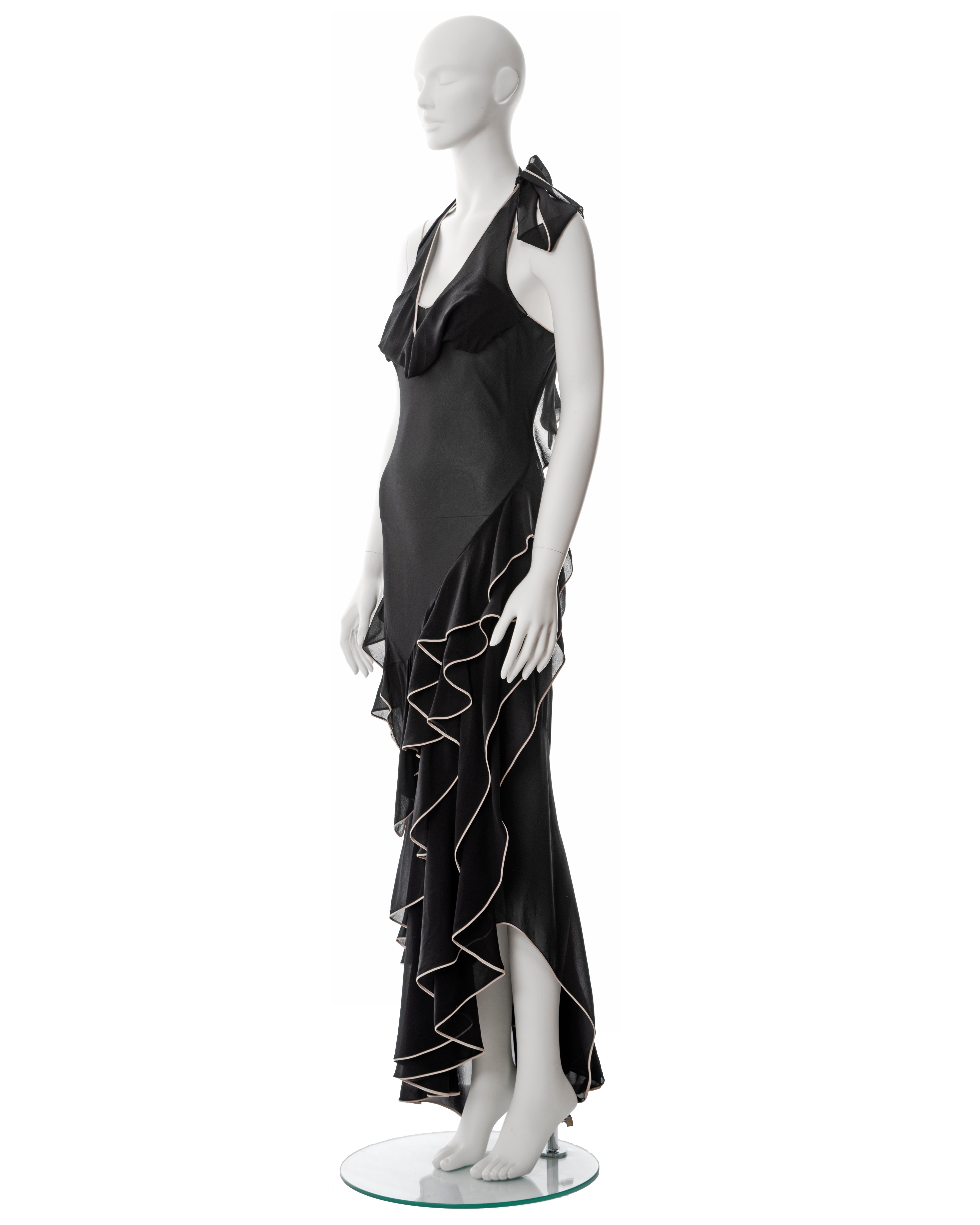 John Galliano black silk chiffon bias cut ruffled evening dress, ss 1995 For Sale 7
