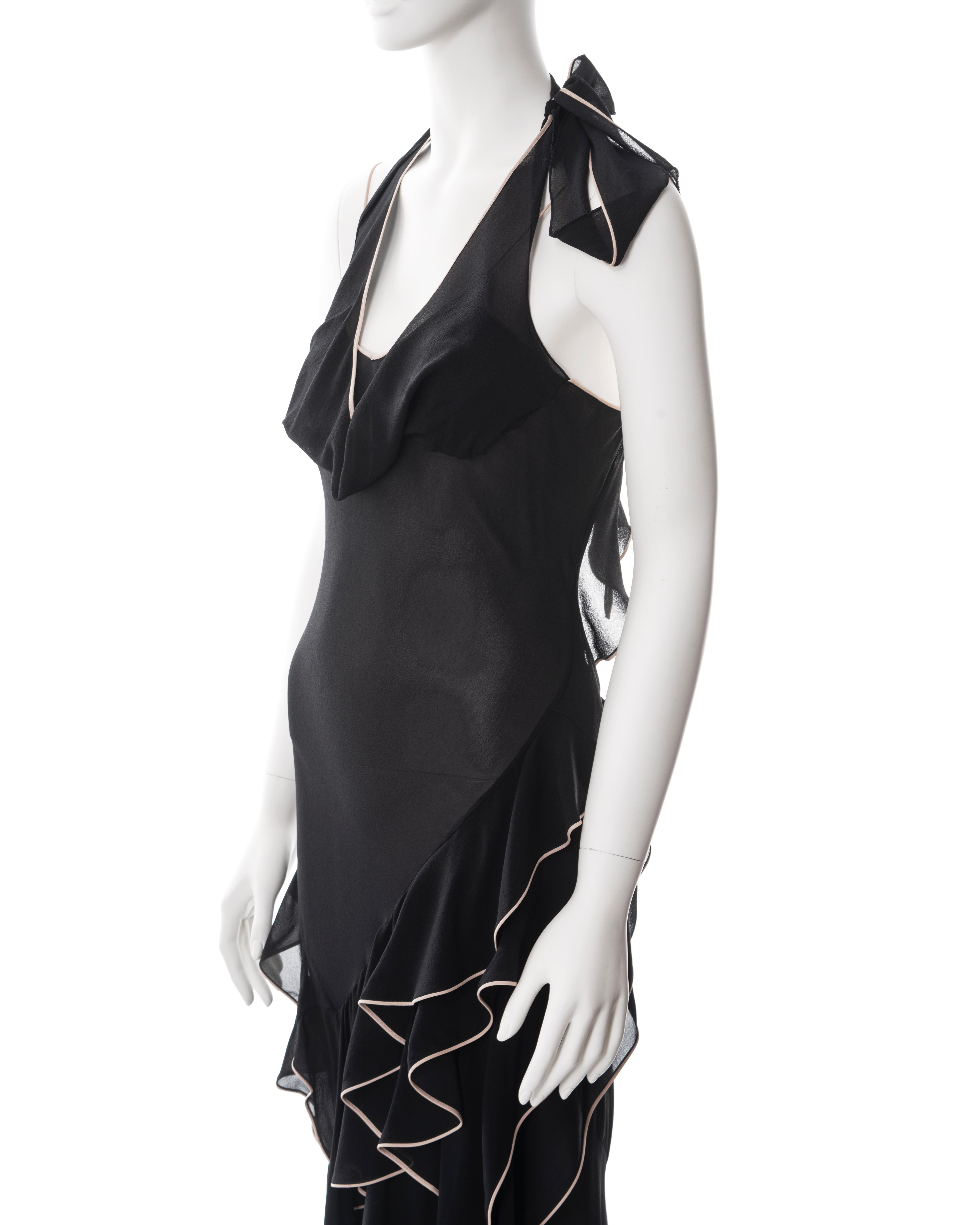 John Galliano black silk chiffon bias cut ruffled evening dress, ss 1995 For Sale 8