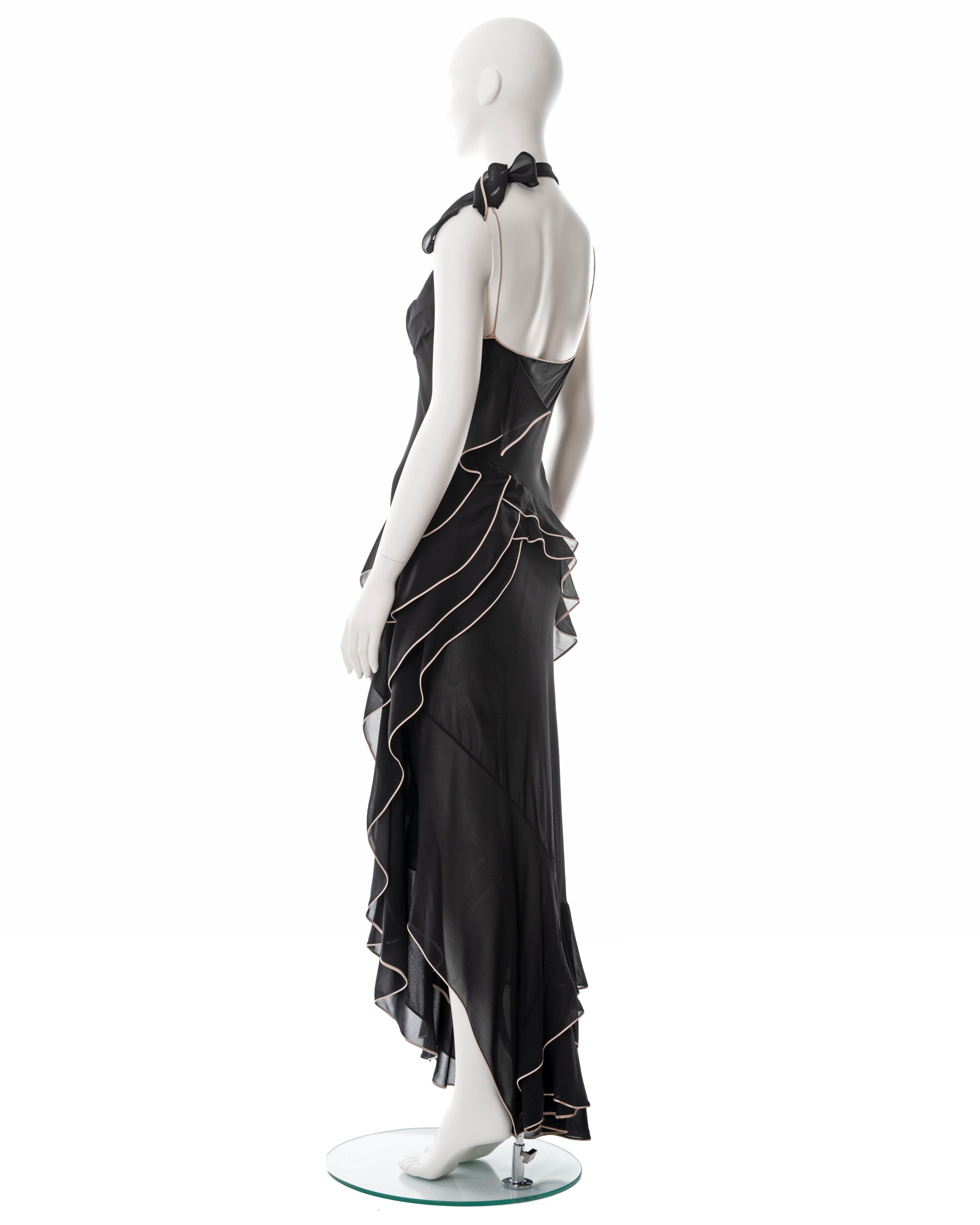 John Galliano black silk chiffon bias cut ruffled evening dress, ss 1995 For Sale 9