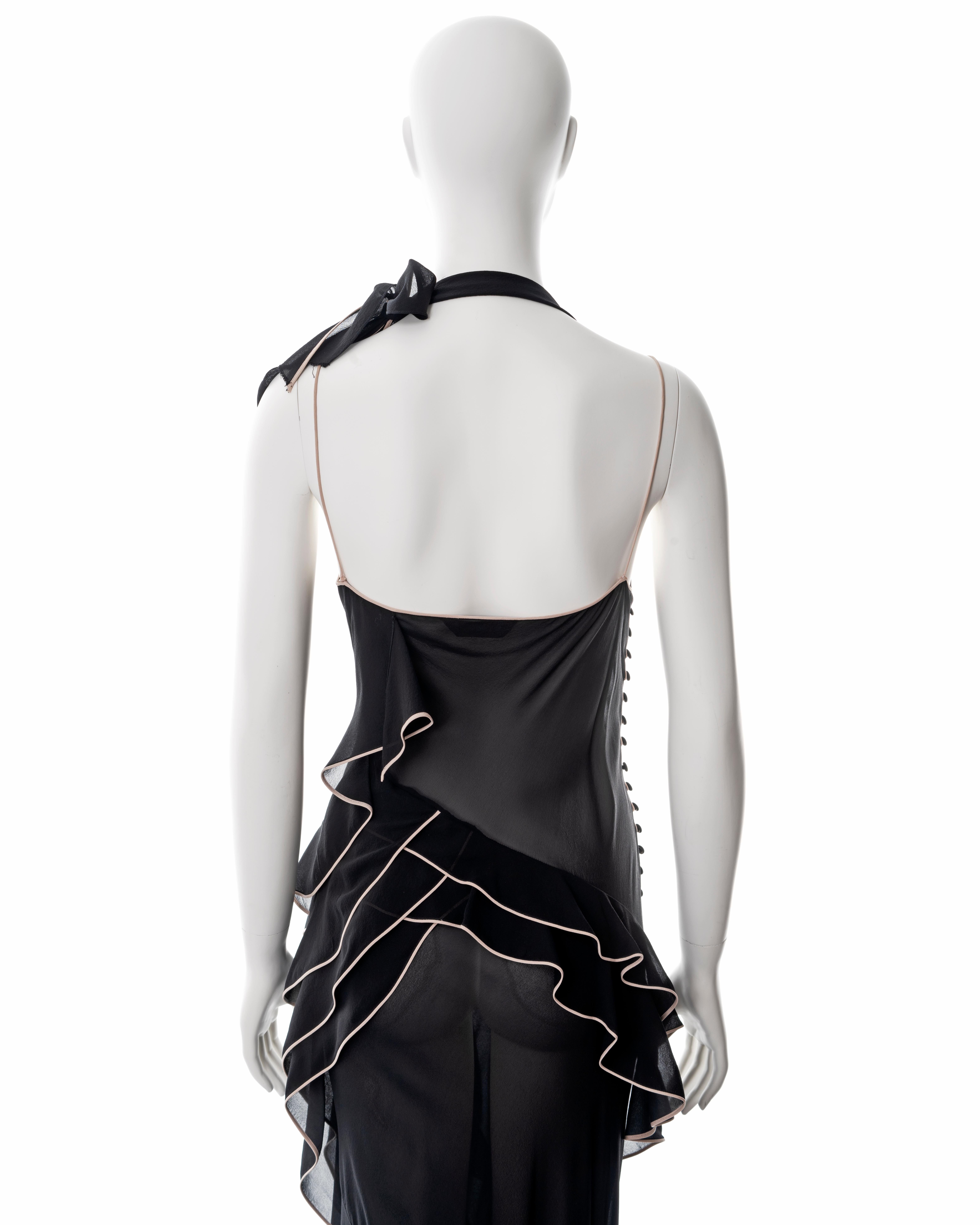 John Galliano black silk chiffon bias cut ruffled evening dress, ss 1995 For Sale 10