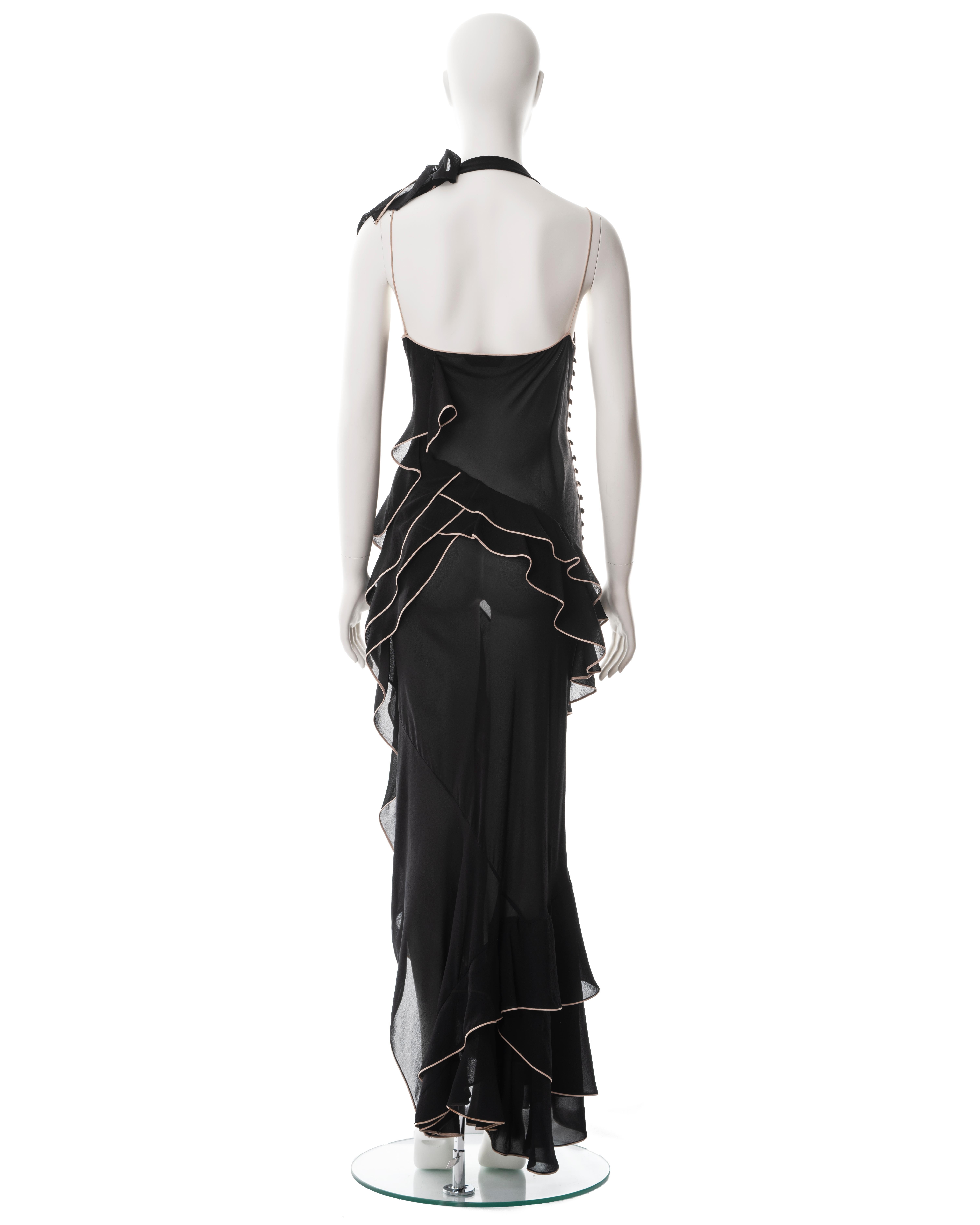 John Galliano black silk chiffon bias cut ruffled evening dress, ss 1995 For Sale 3