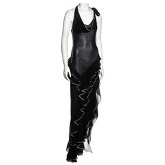 John Galliano Schwarzes schräg geschnittenes Abendkleid aus Seidenchiffon mit Rüschen, Frühjahr/Sommer 1995