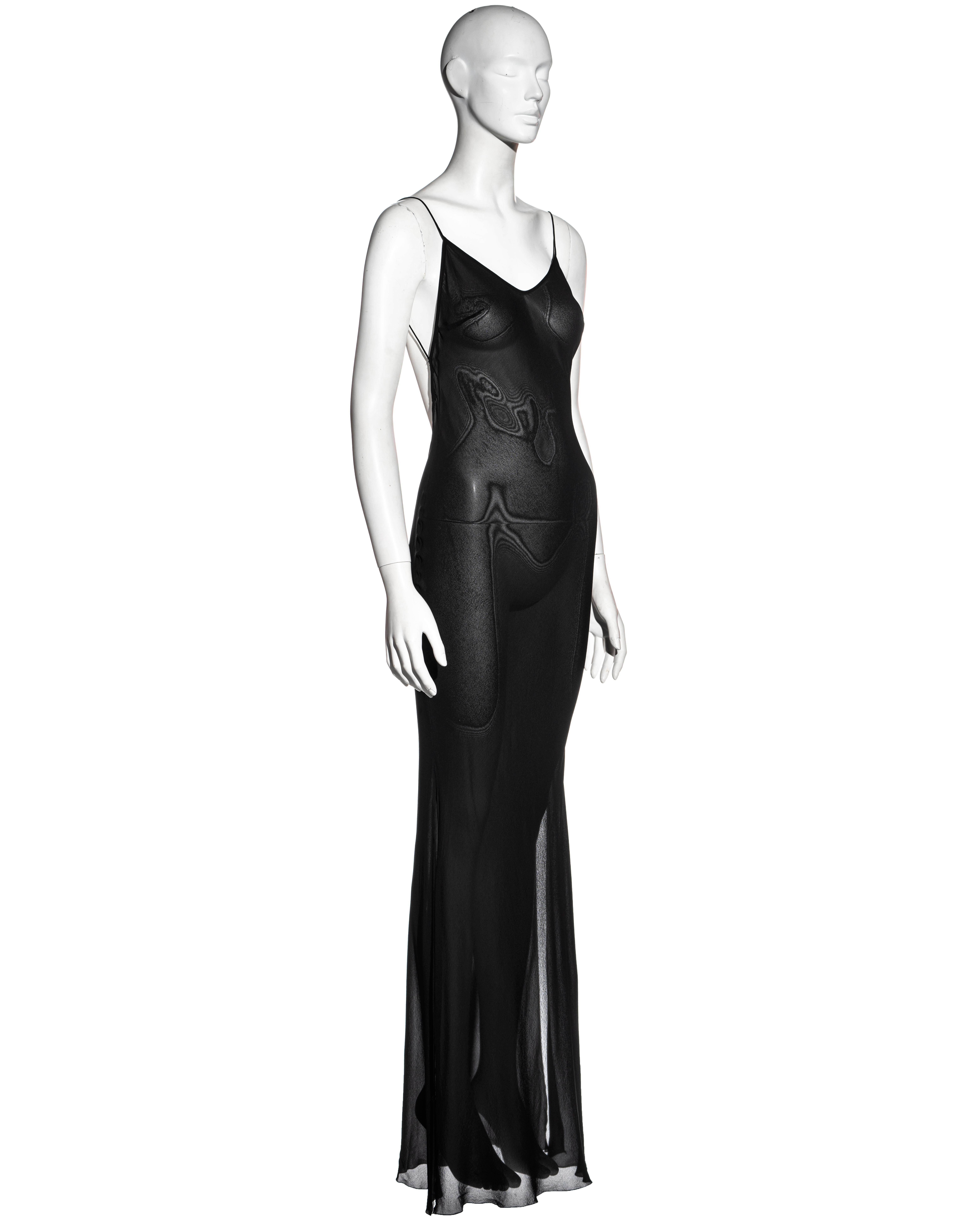 John Galliano black silk chiffon double layered bias cut dress, c. 1995 - 1999 2
