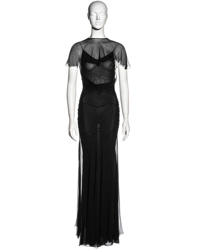 John Galliano black silk chiffon double layered bias cut dress, c. 1995 -  1999 at 1stDibs