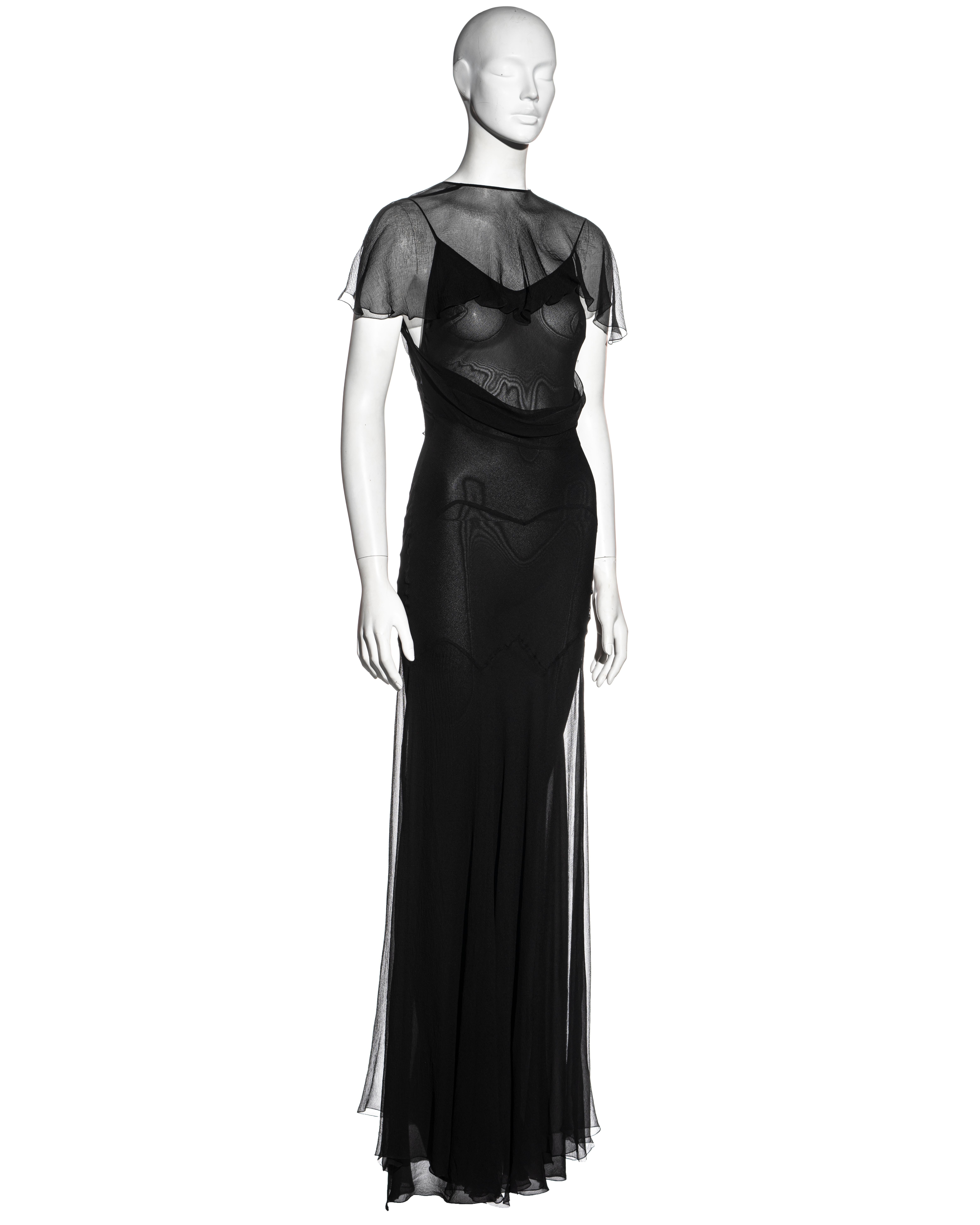 Vestido de corte al bies de gasa de seda negra de doble capa John Galliano, c. 1995 - 1999 Negro