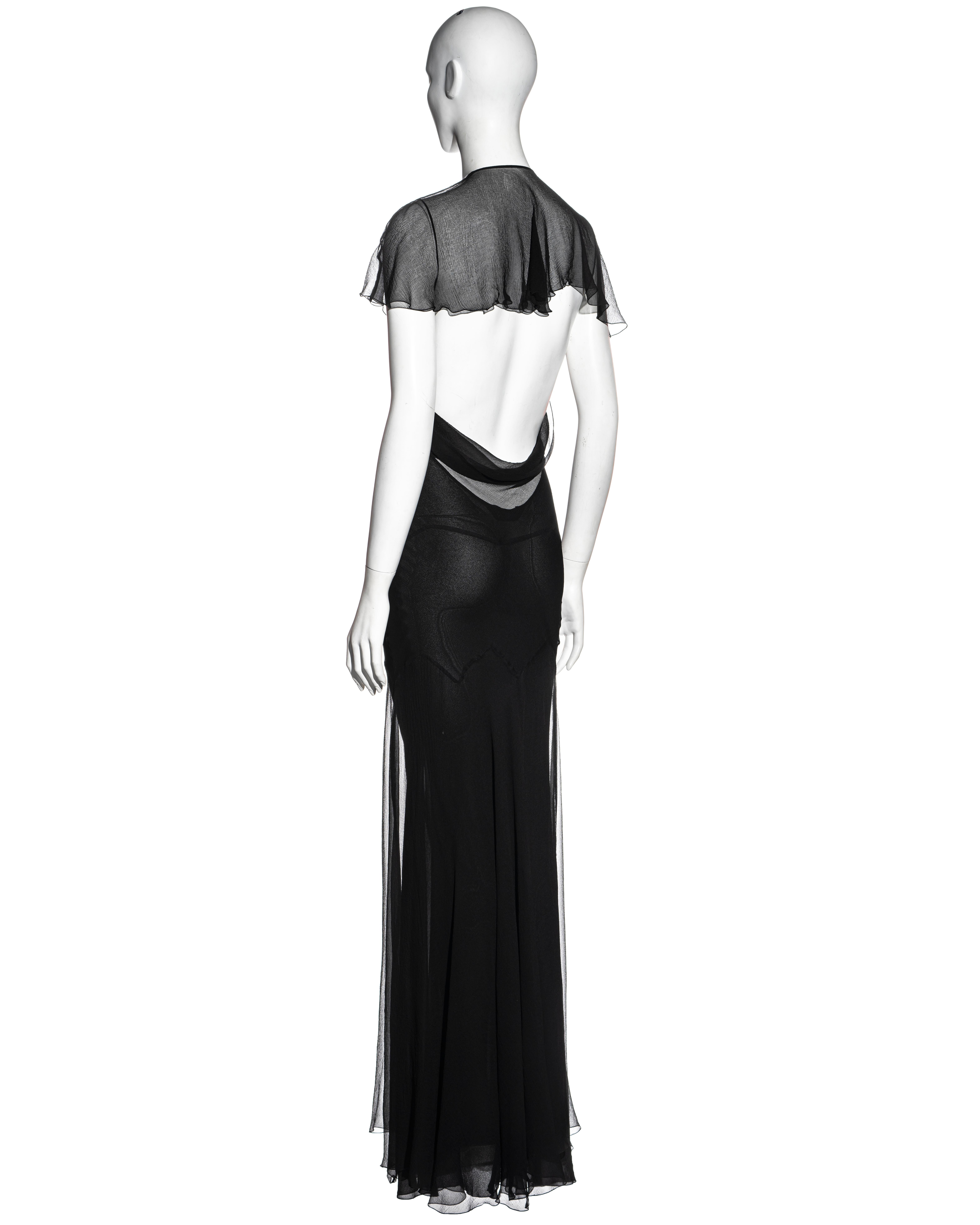 Vestido de corte al bies de gasa de seda negra de doble capa John Galliano, c. 1995 - 1999 1
