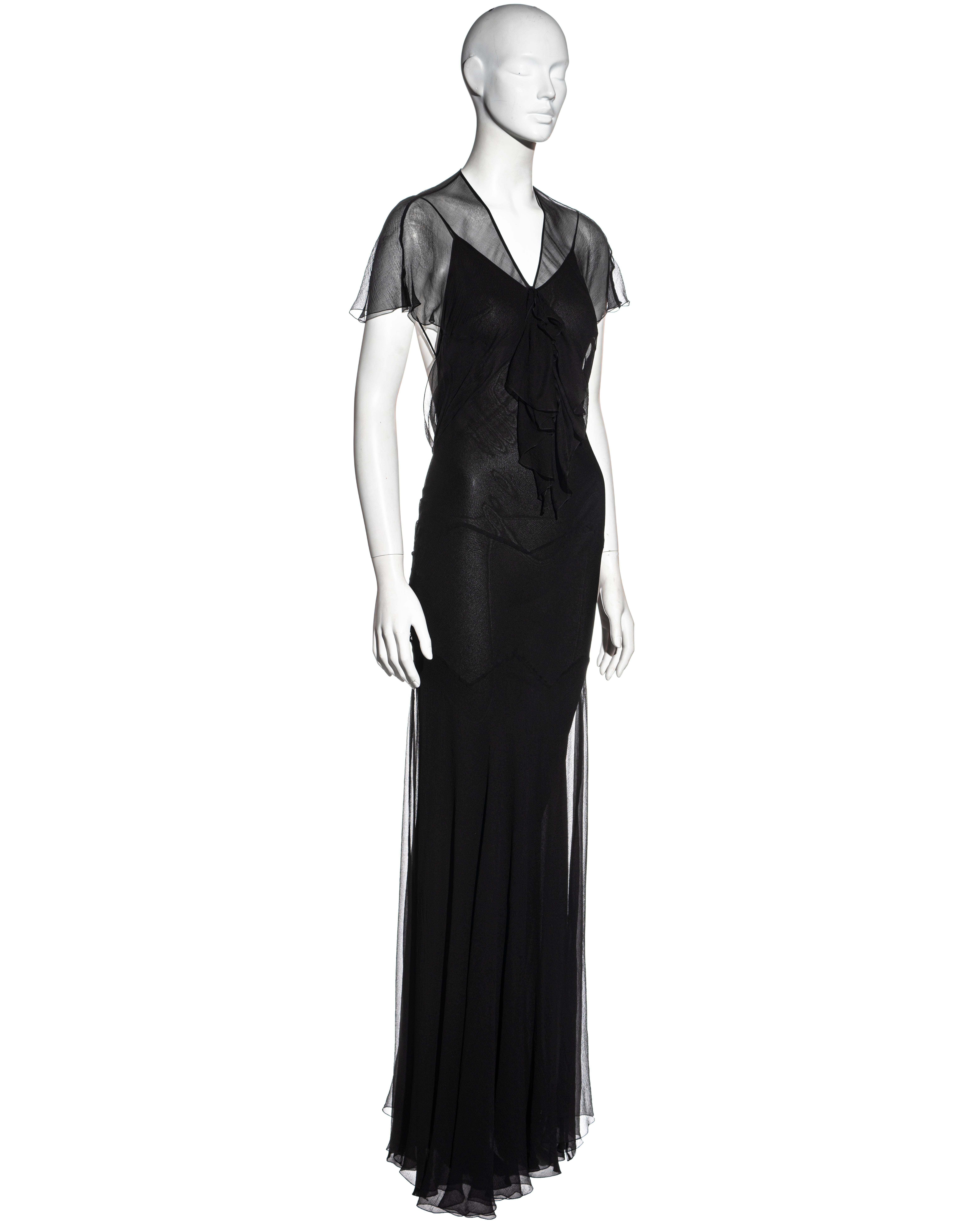 Vestido de corte al bies de gasa de seda negra de doble capa John Galliano, c. 1995 - 1999 3