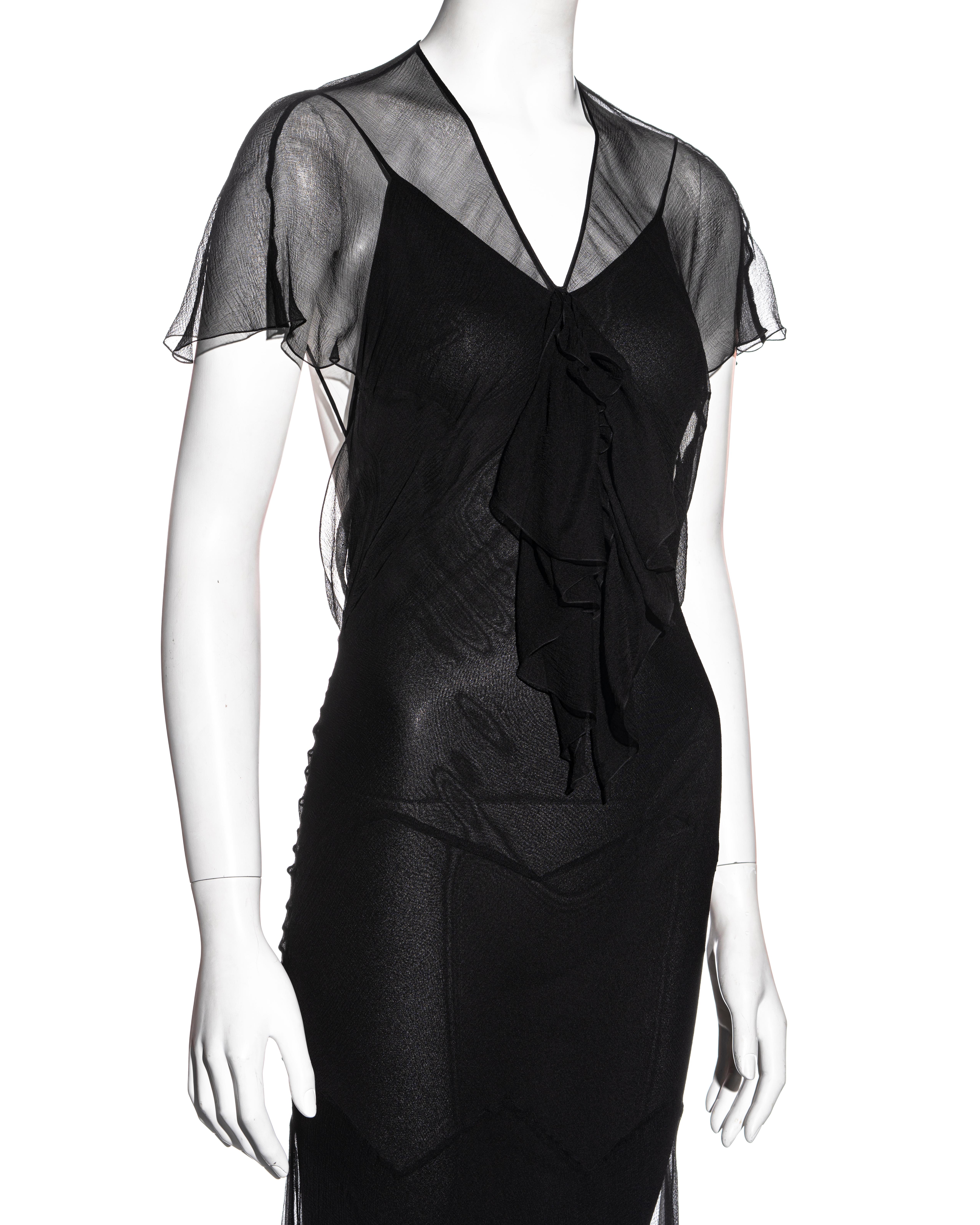 John Galliano black silk chiffon double layered bias cut dress, c. 1995 - 1999 1