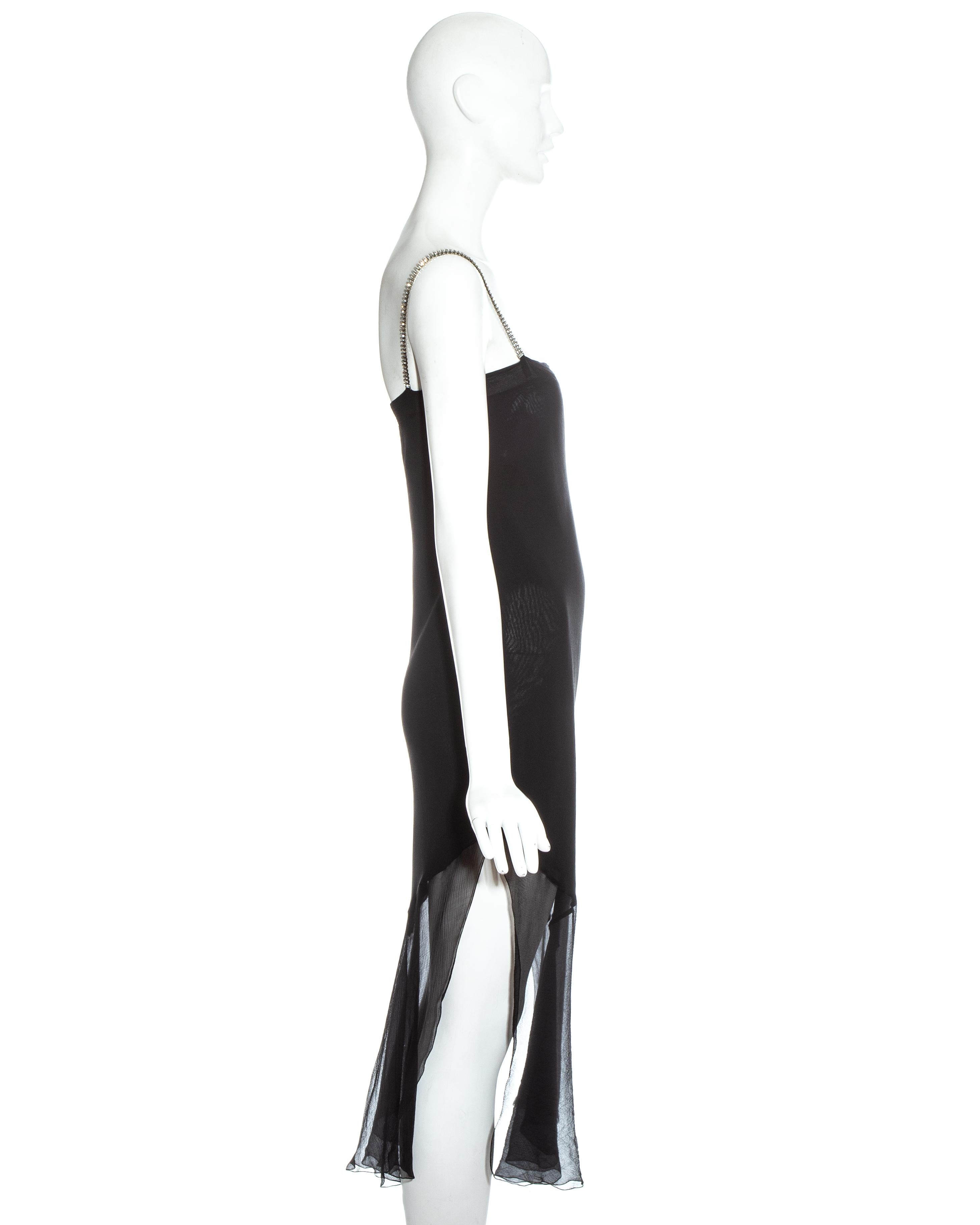 John Galliano black silk chiffon flapper dress with rhinestone straps, fw 1998 In Good Condition For Sale In London, GB