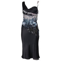 John Galliano Black Silk Cocktail Dress W/Sequin Detailing