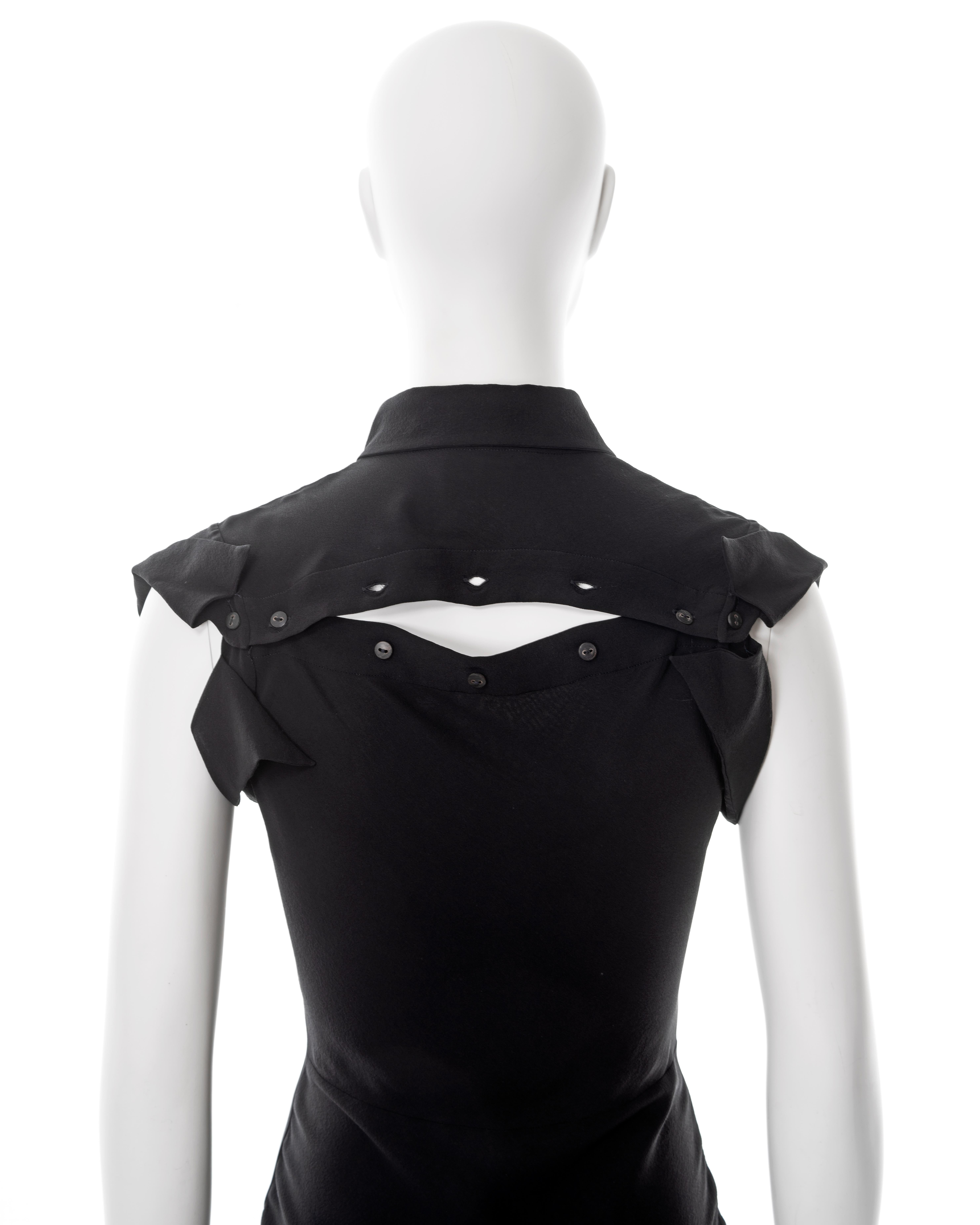 John Galliano, abito camicia in crepe di seta nero con taglio sbieco, primavera 2000 in vendita 6