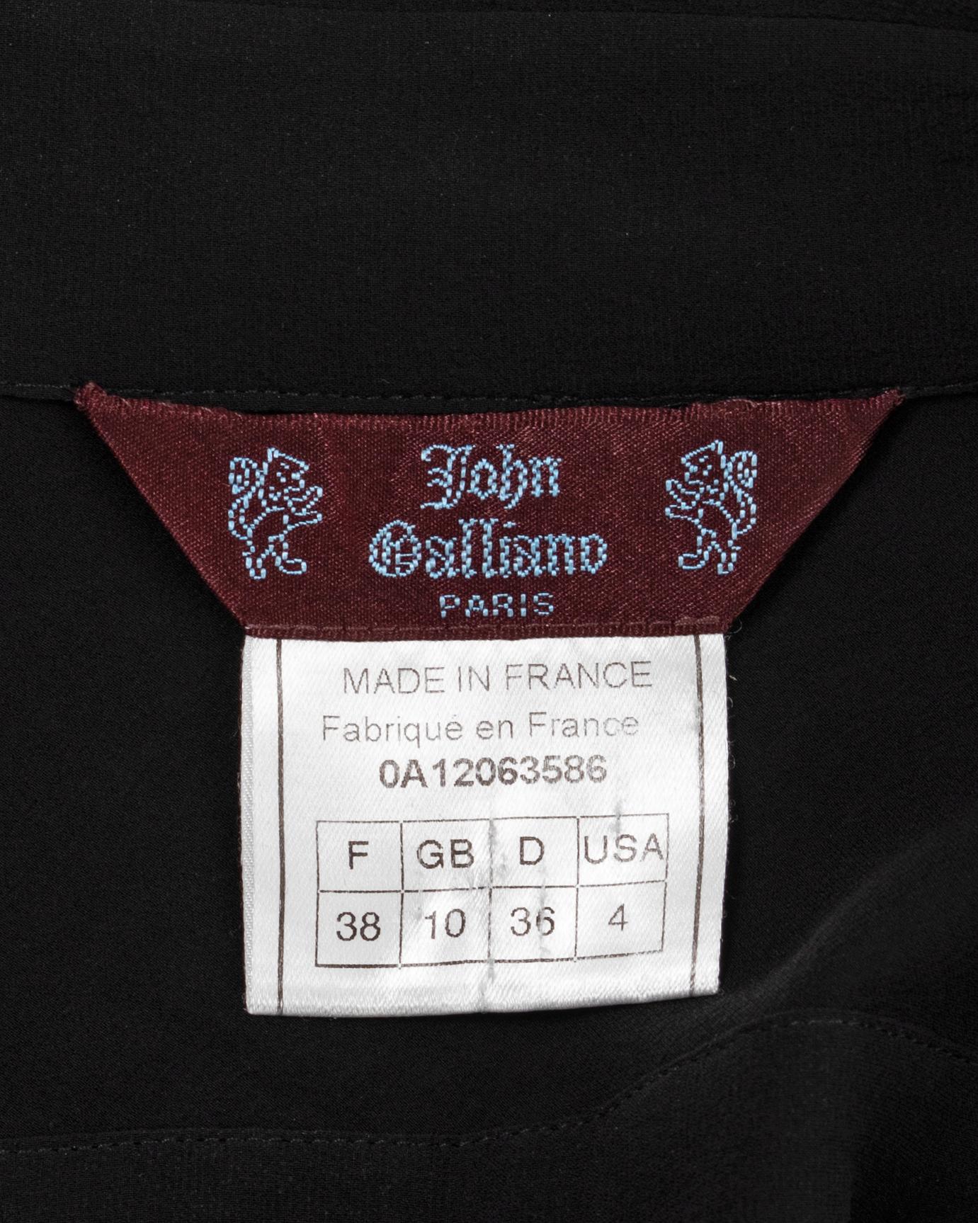 John Galliano, abito camicia in crepe di seta nero con taglio sbieco, primavera 2000 in vendita 7