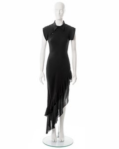 John Galliano black silk crepe bias cut shirt dress, fw 2000