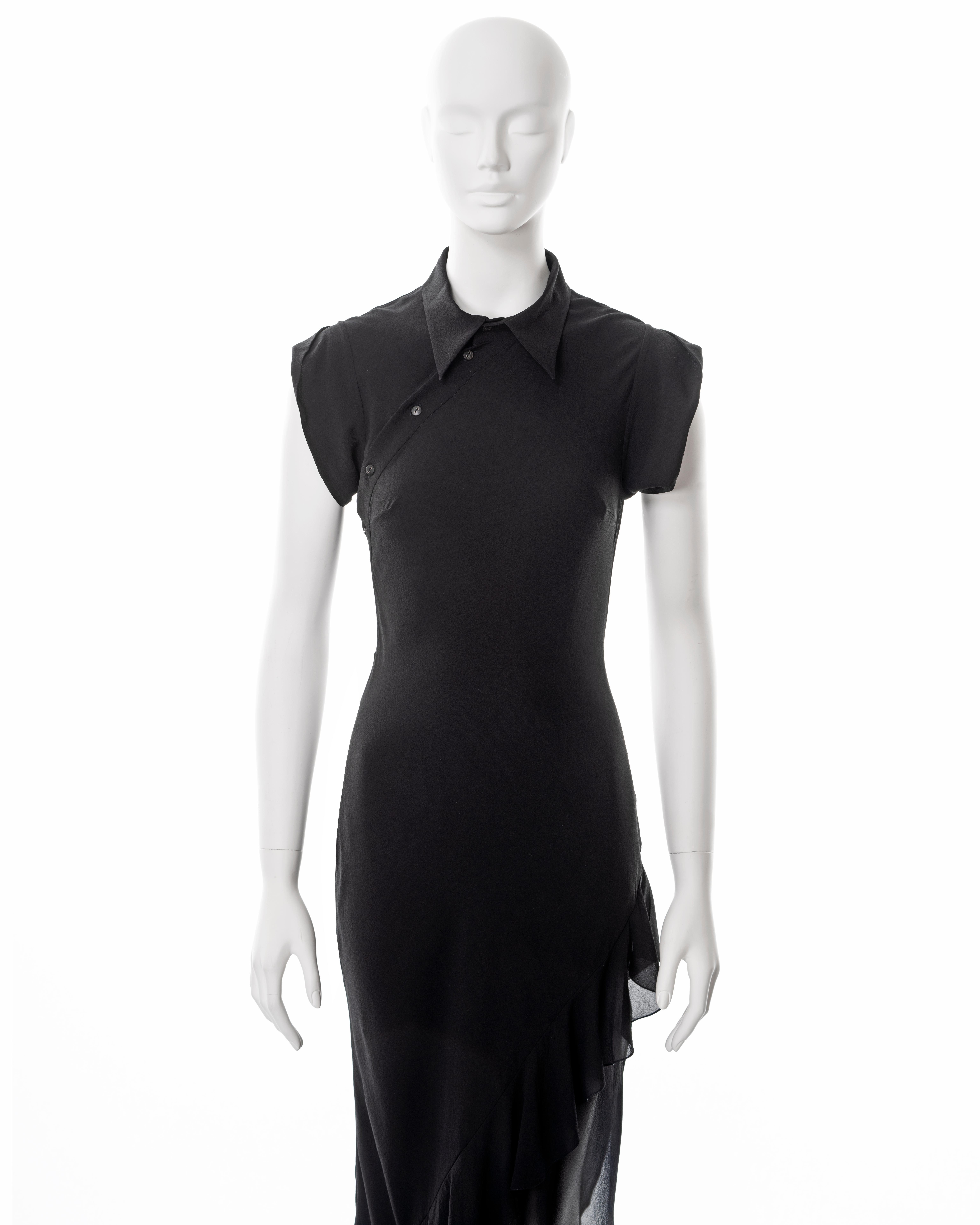 Nero John Galliano, abito camicia in crepe di seta nero con taglio sbieco, primavera 2000 in vendita
