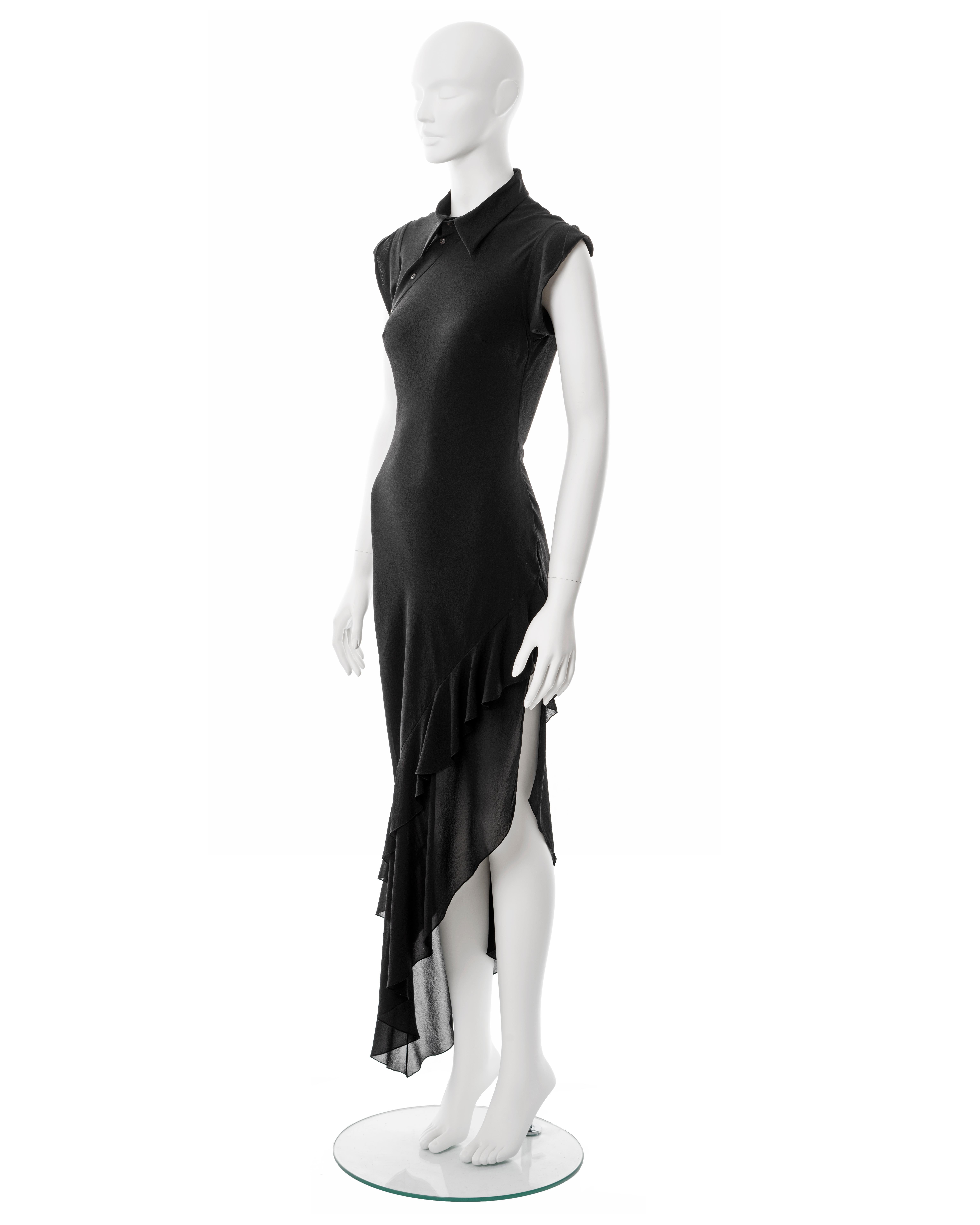 Donna John Galliano, abito camicia in crepe di seta nero con taglio sbieco, primavera 2000 in vendita