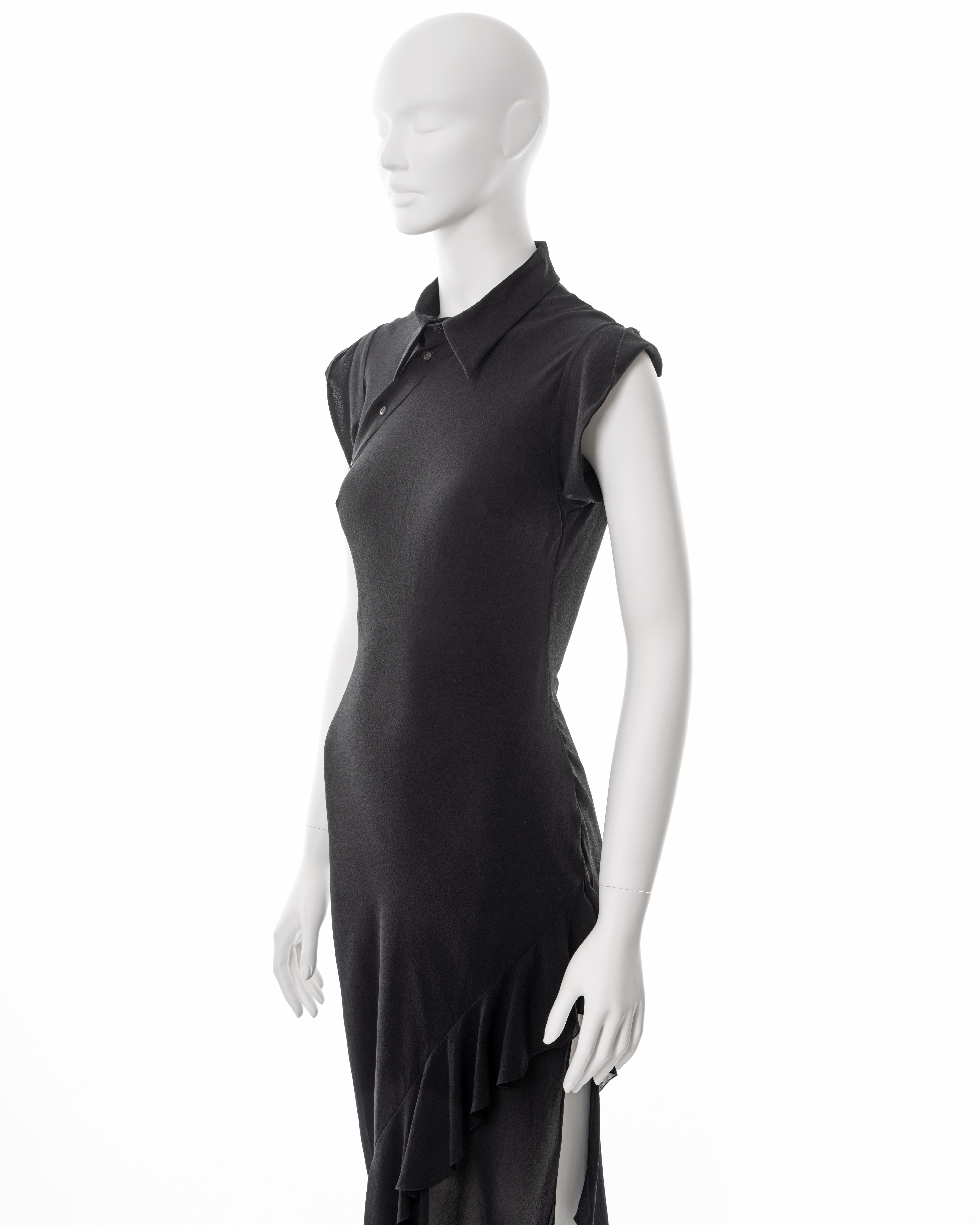 John Galliano, abito camicia in crepe di seta nero con taglio sbieco, primavera 2000 in vendita 1