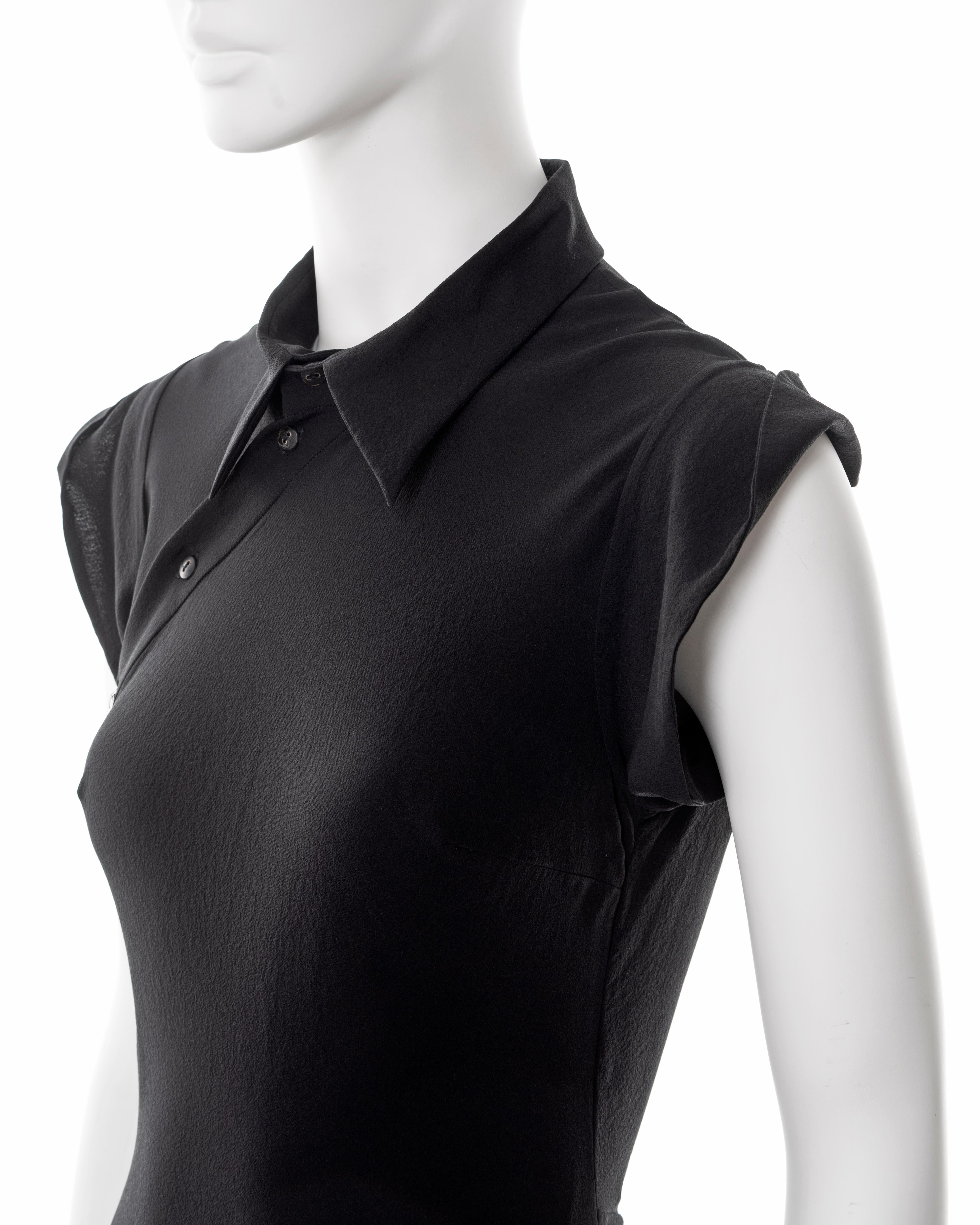 John Galliano, abito camicia in crepe di seta nero con taglio sbieco, primavera 2000 in vendita 2