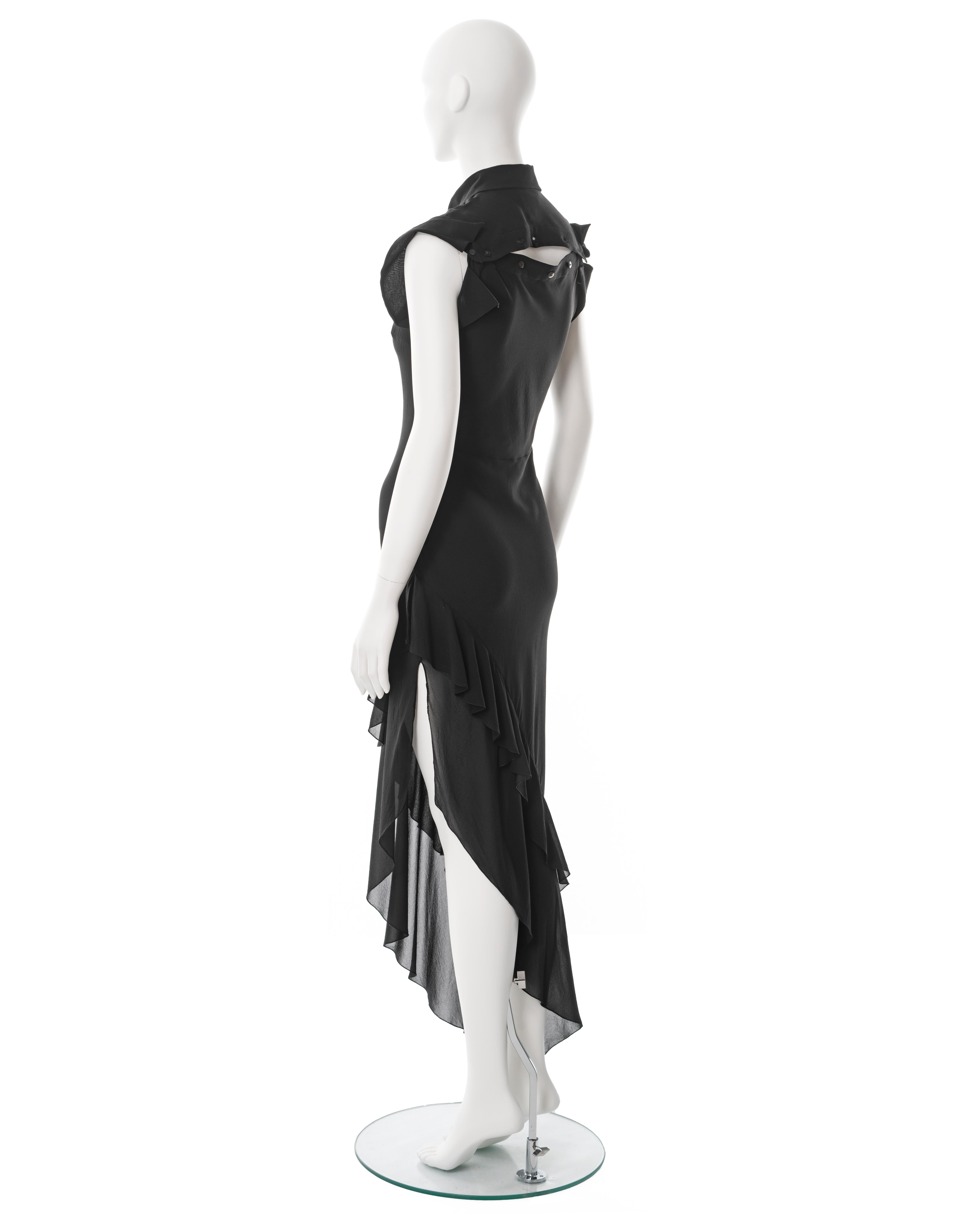 John Galliano, abito camicia in crepe di seta nero con taglio sbieco, primavera 2000 in vendita 3