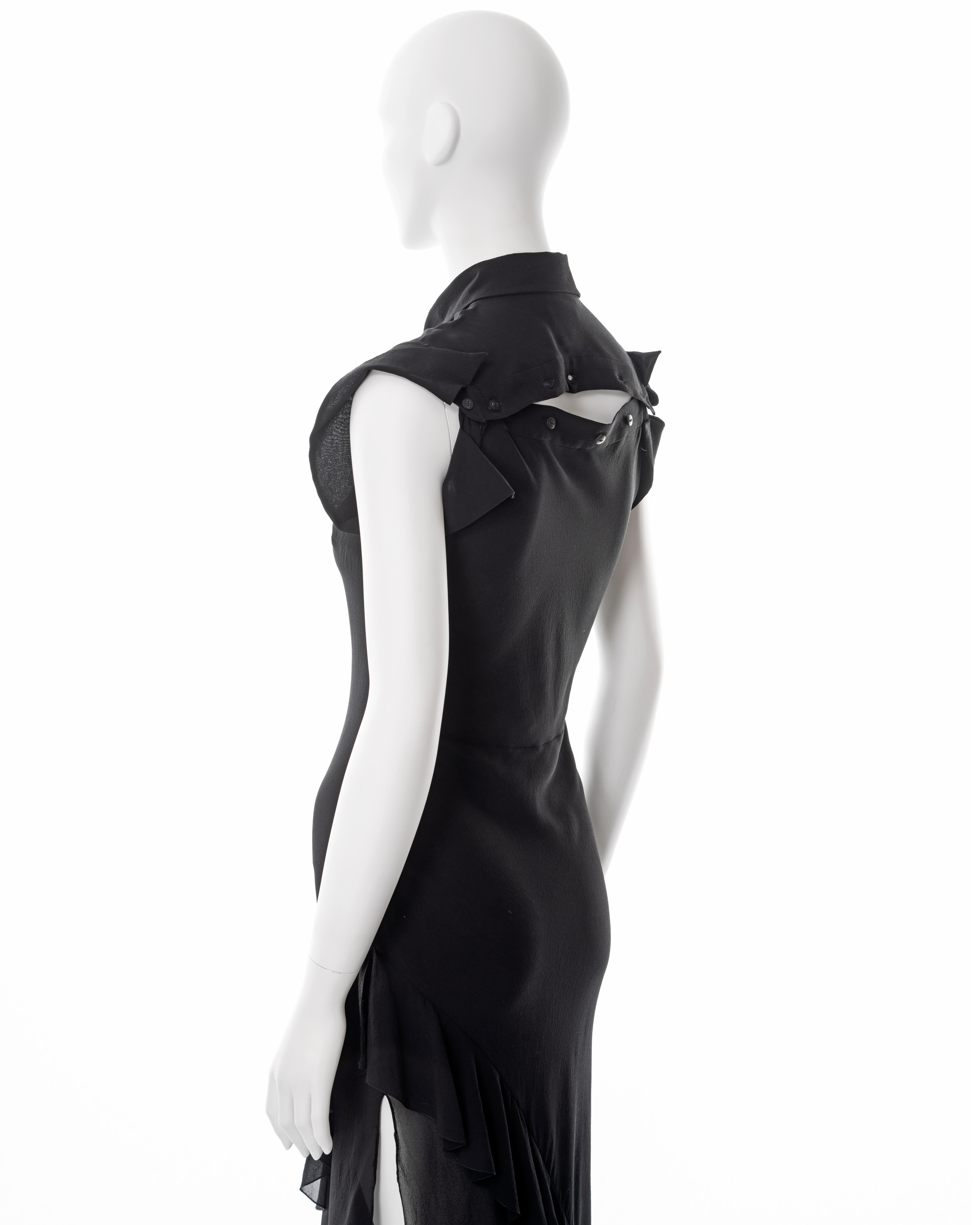 John Galliano, abito camicia in crepe di seta nero con taglio sbieco, primavera 2000 in vendita 4