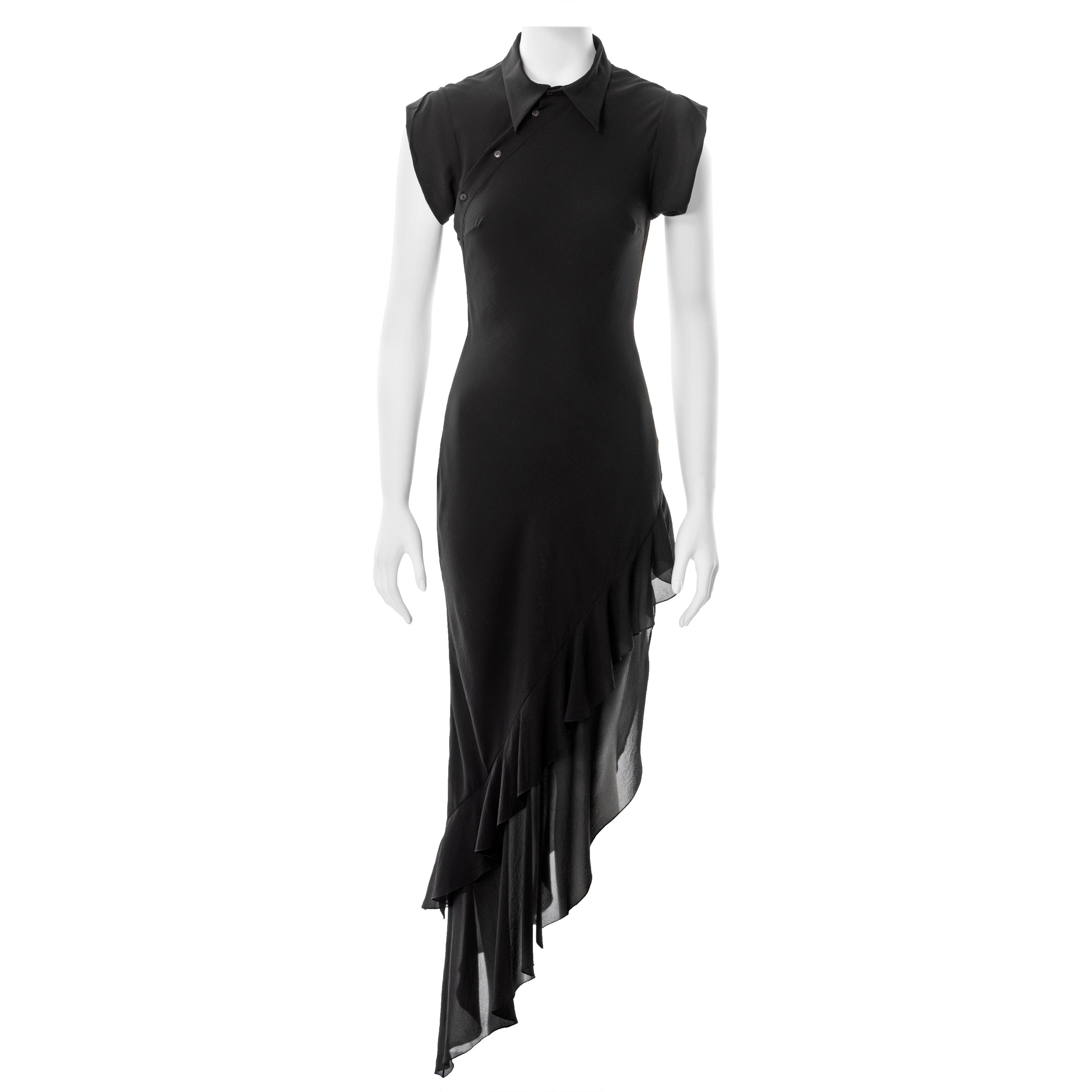 John Galliano, robe chemise en crêpe de soie noire coupée en biais, automne-hiver 2000