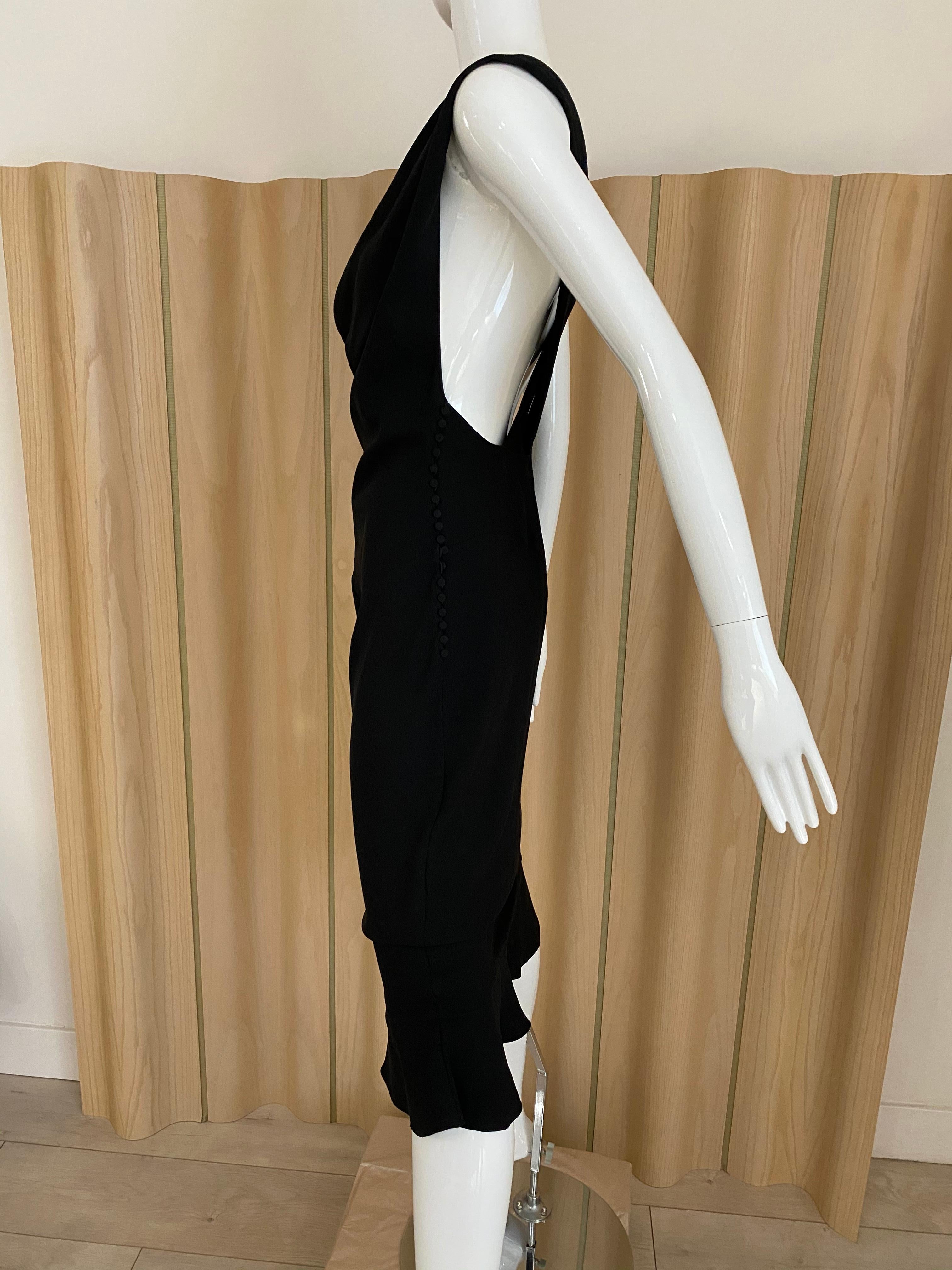 John Galliano Black Silk Crepe Criss Cross Back Cocktail Dress In Excellent Condition In Beverly Hills, CA
