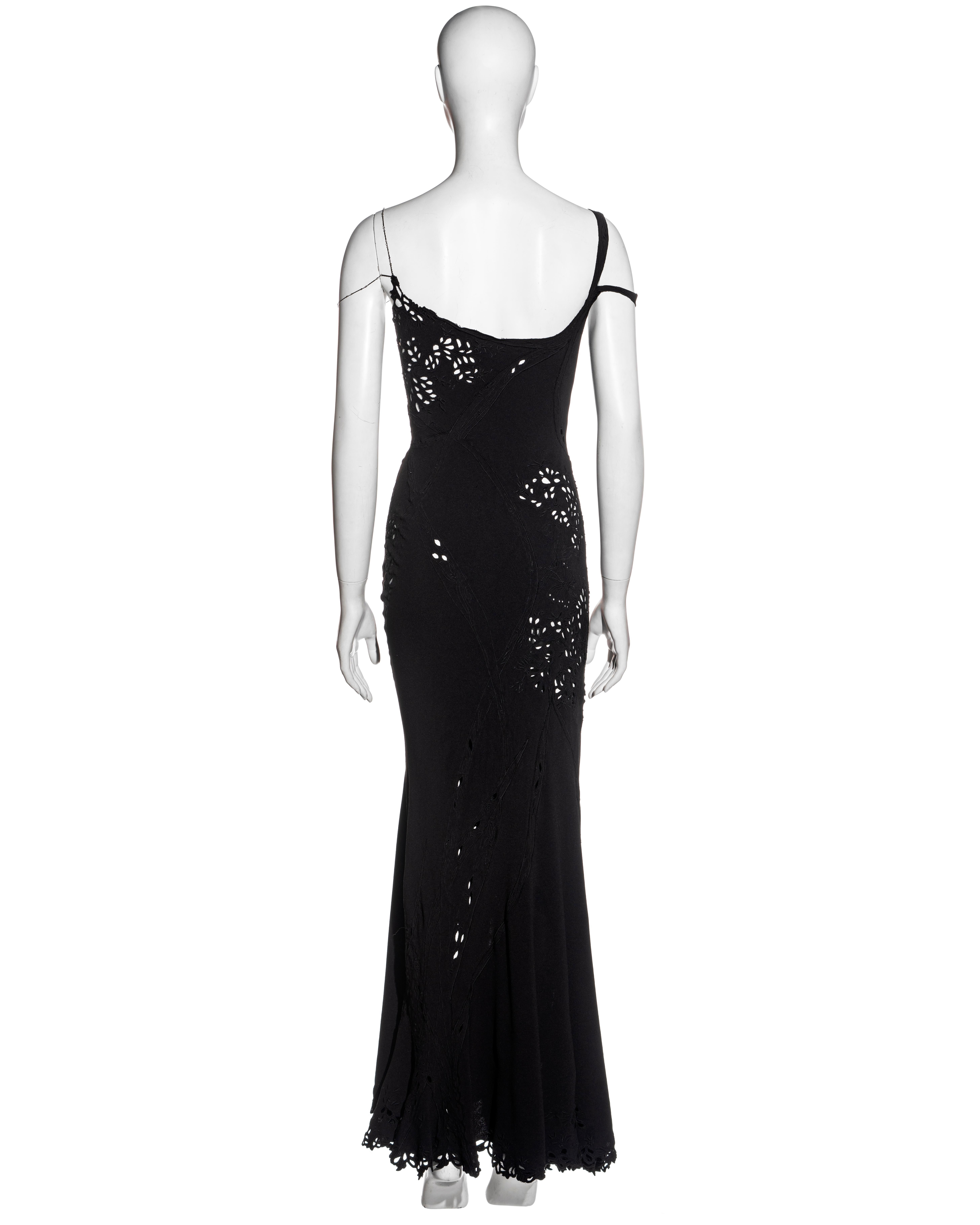 John Galliano black silk crepe cutwork evening dress with chain straps, ss 1996 8