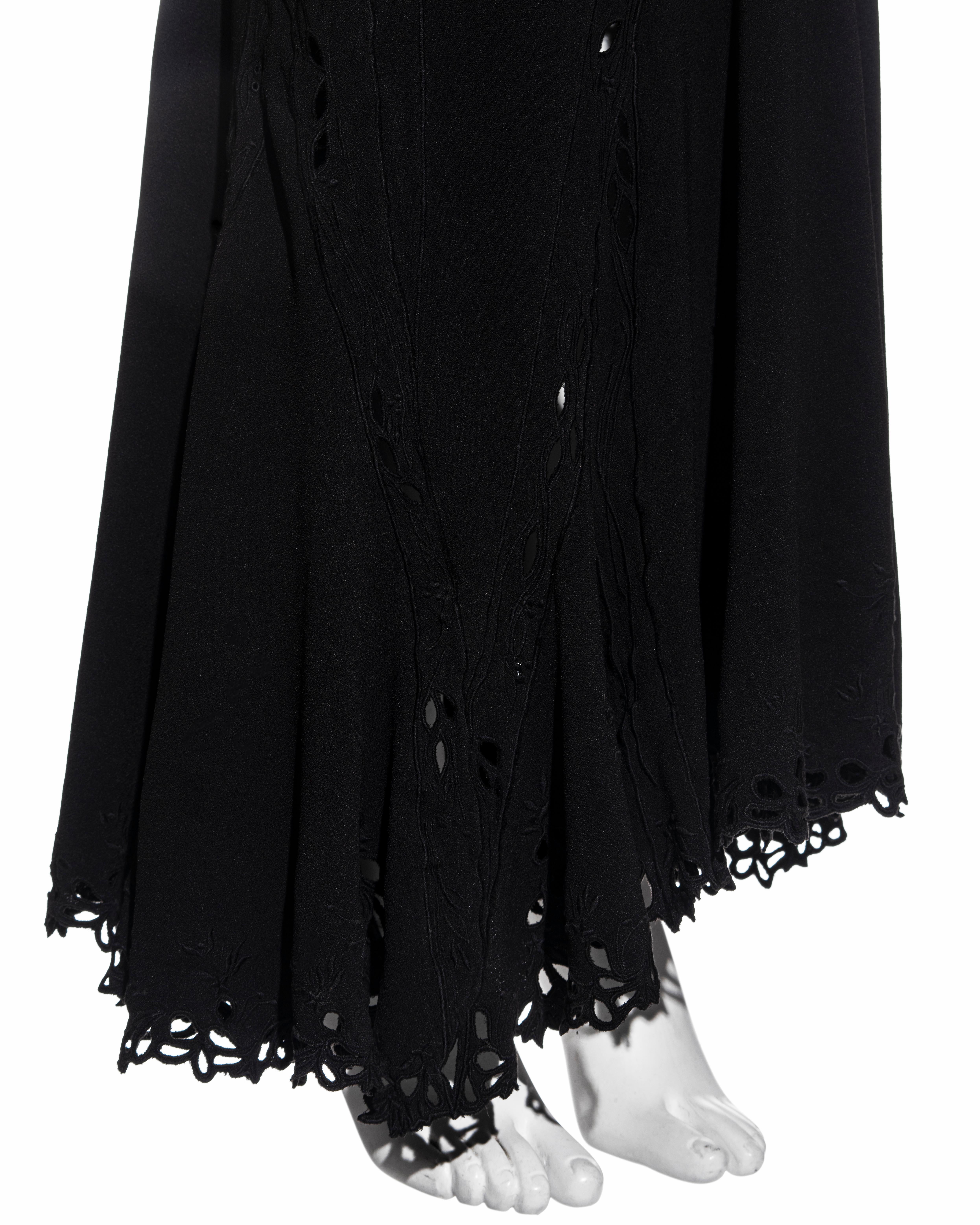 John Galliano black silk crepe cutwork evening dress with chain straps, ss 1996 9
