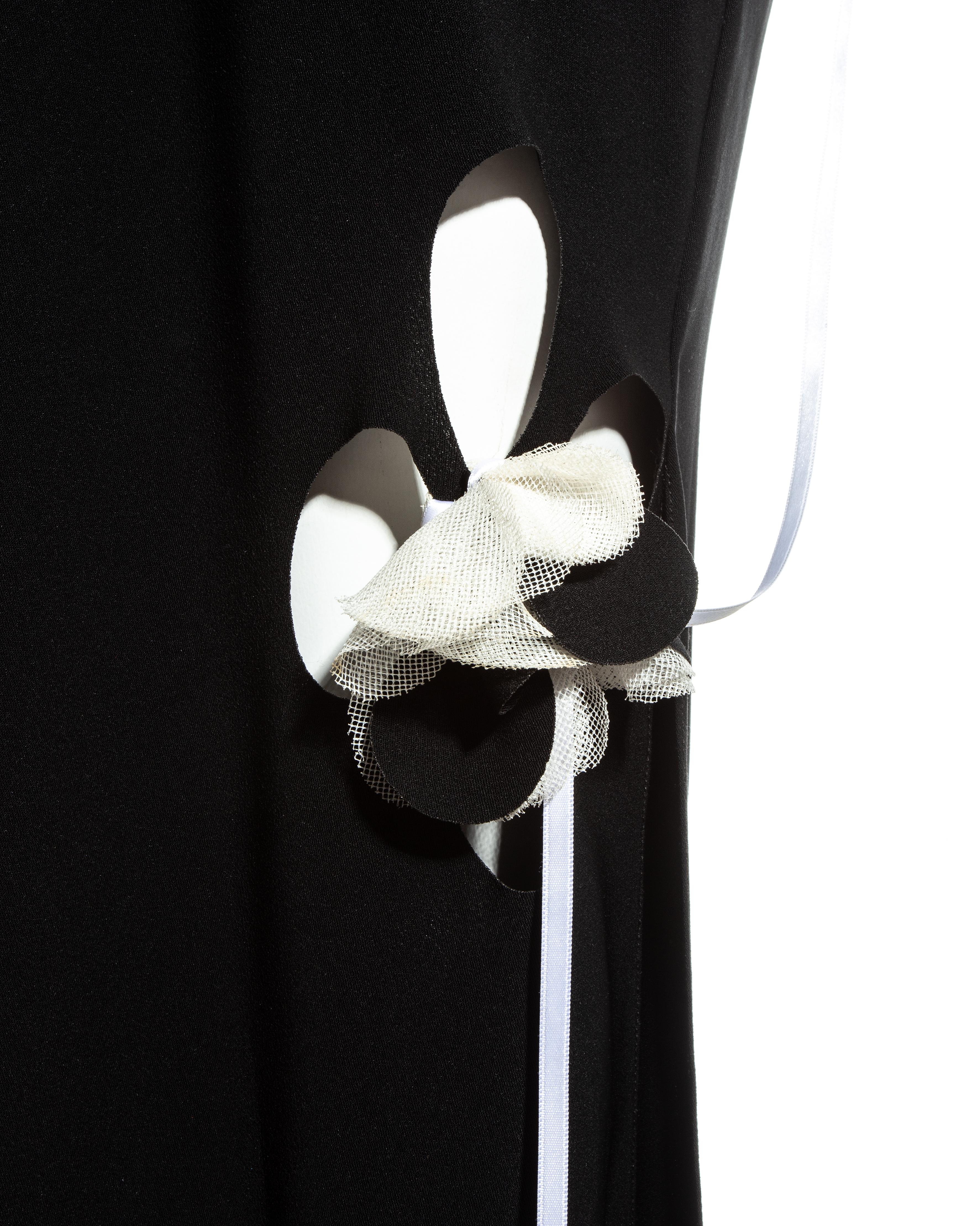 Black John Galliano black silk evening dress with floral cut outs, fw 2001