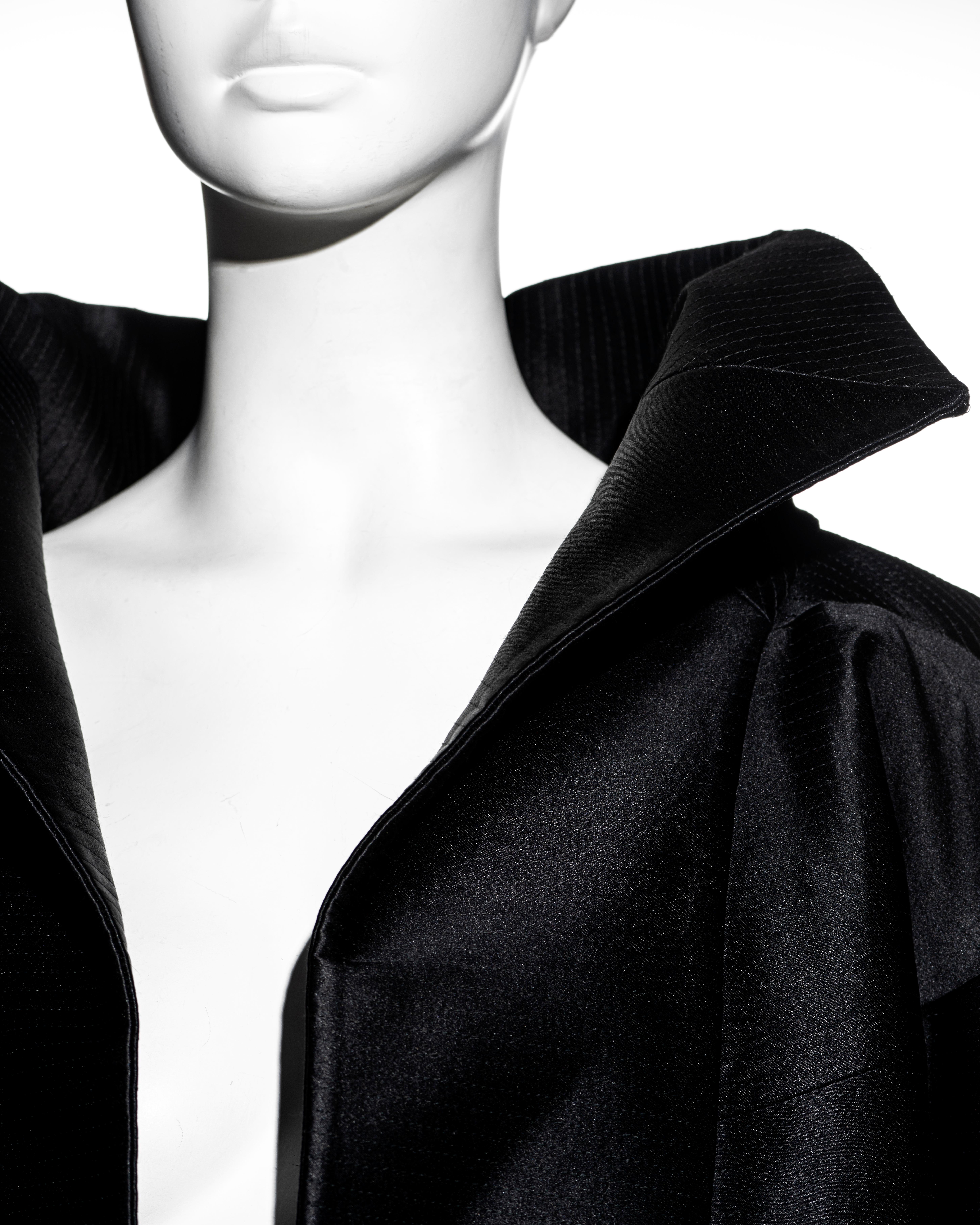 John Galliano black silk heavyweight showpiece opera coat, ss 1995 3