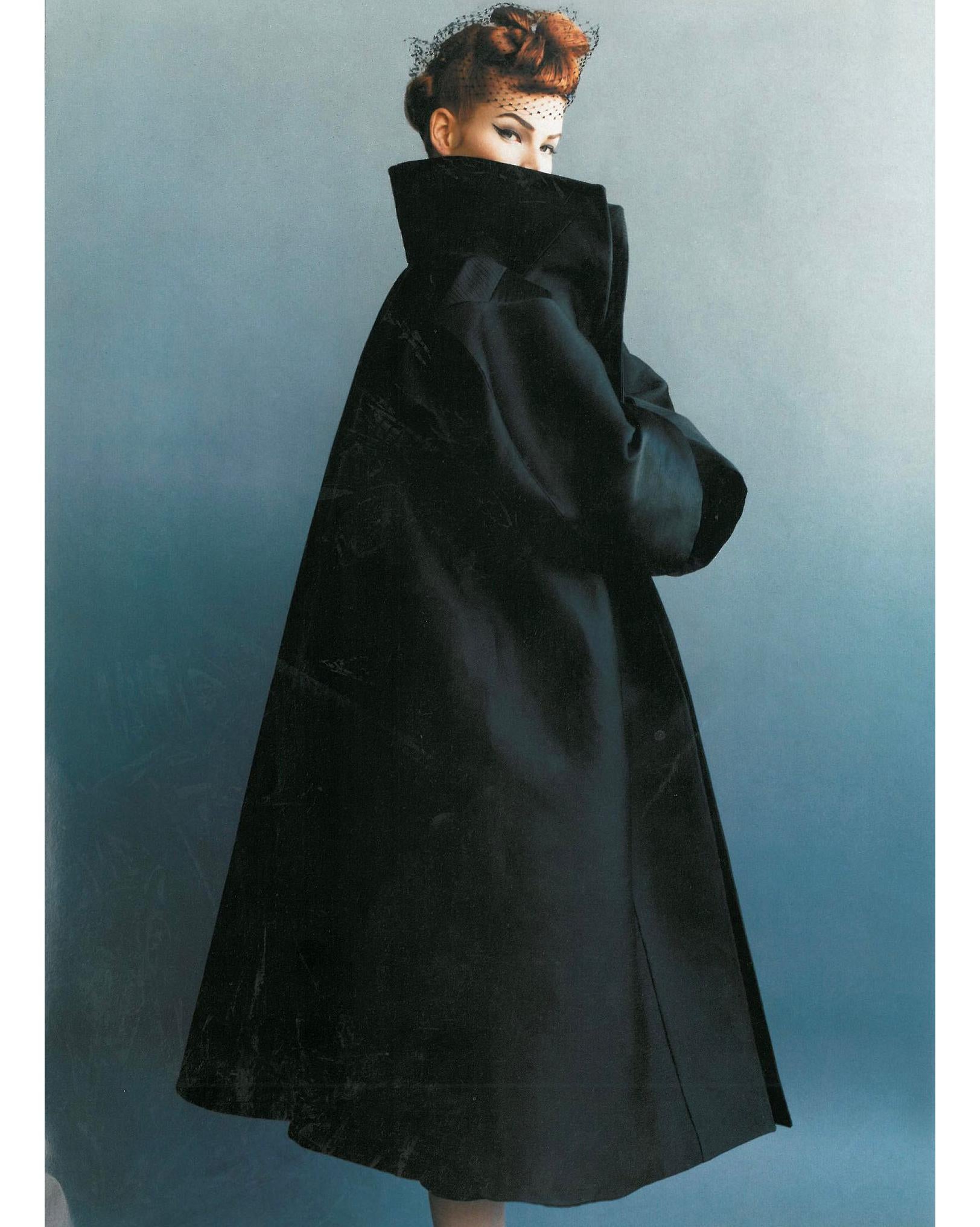 Black John Galliano black silk heavyweight showpiece opera coat, ss 1995